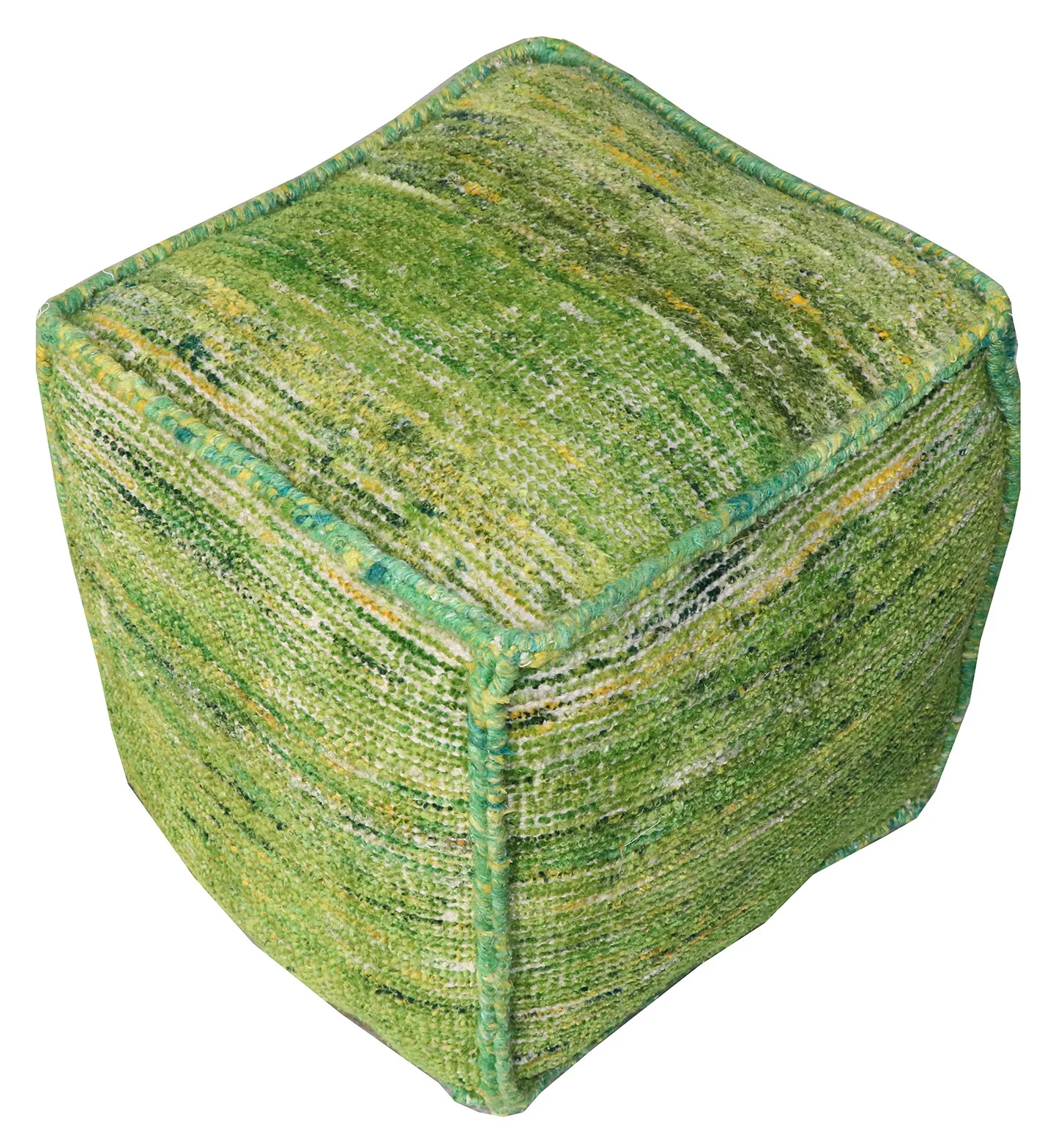 Green Recycled Silk and Cotton Blend Cube Pouf Ottoman By Homeroots - Image 2