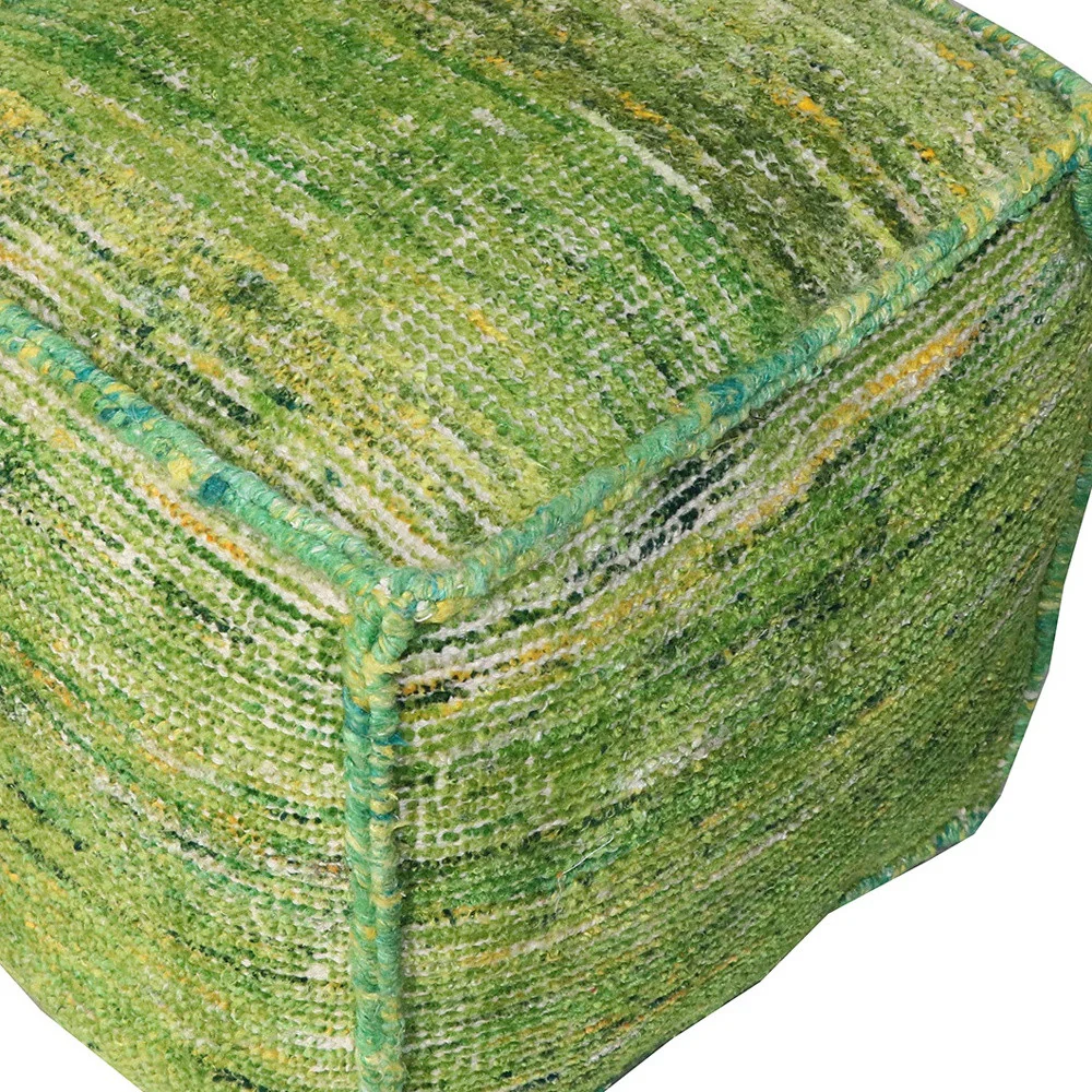 Green Recycled Silk and Cotton Blend Cube Pouf Ottoman By Homeroots - Image 3