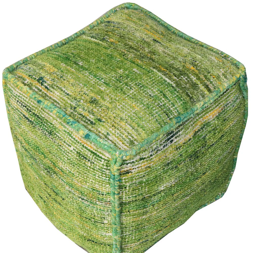 Green Recycled Silk and Cotton Blend Cube Pouf Ottoman By Homeroots - Image 4