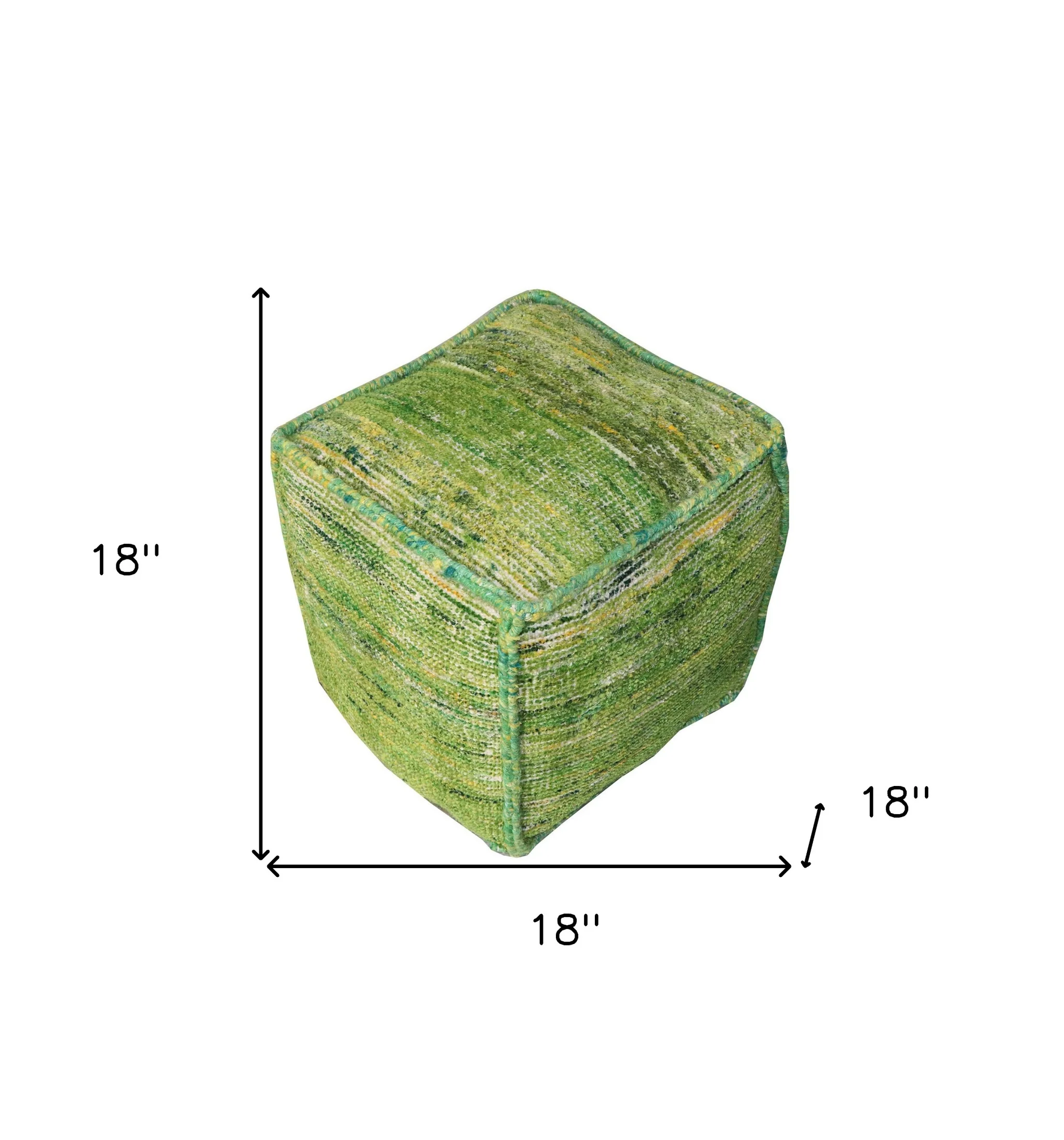 Green Recycled Silk and Cotton Blend Cube Pouf Ottoman By Homeroots - Image 5