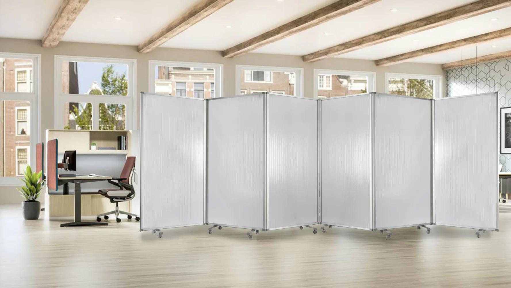 Green Rolling Three Panel Room Divider Screen By Homeroots - Image 16