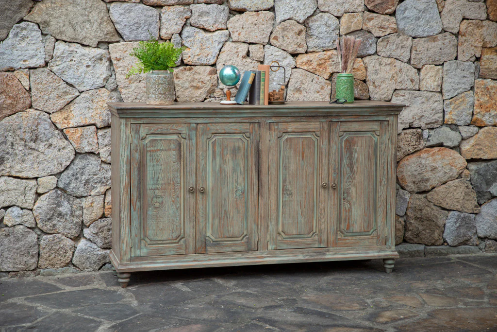 Green Solid and Manufactured Wood Distressed Credenza By Homeroots - Image 2