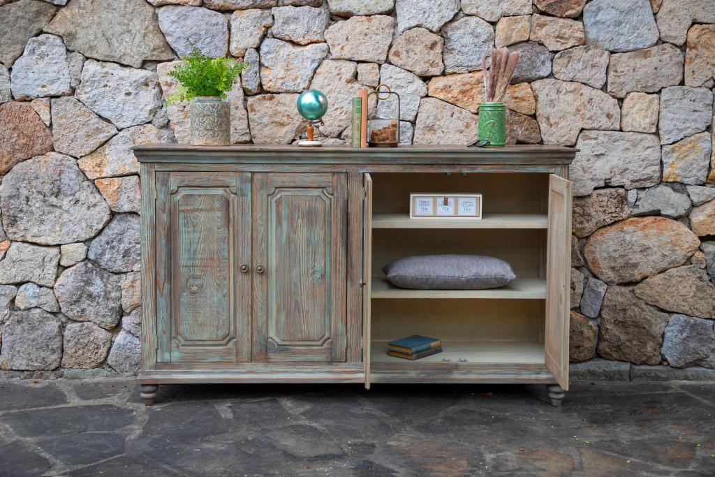 Green Solid and Manufactured Wood Distressed Credenza By Homeroots - Image 3