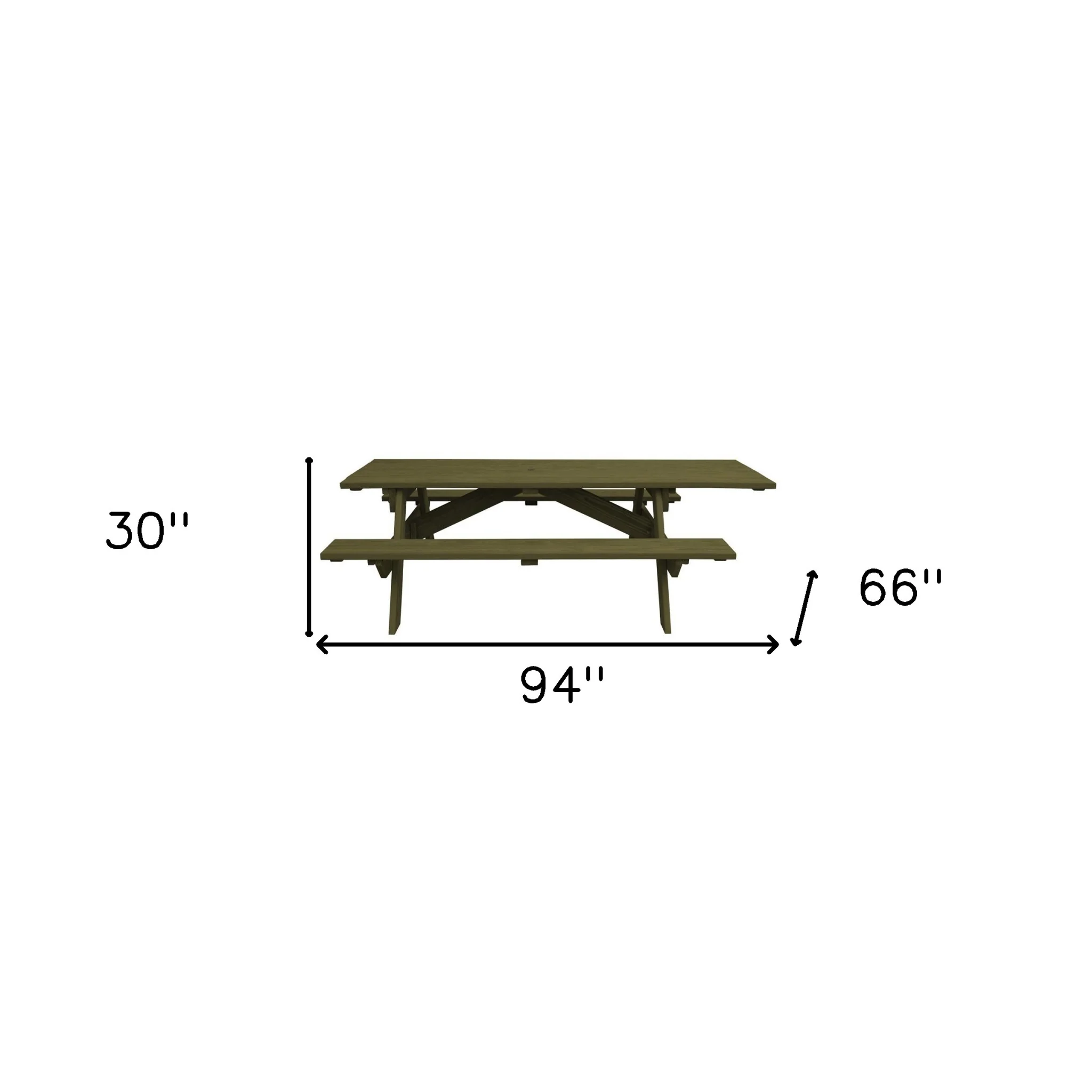 Green Solid Wood Outdoor Picnic Table Umbrella Hole By Homeroots - Image 3