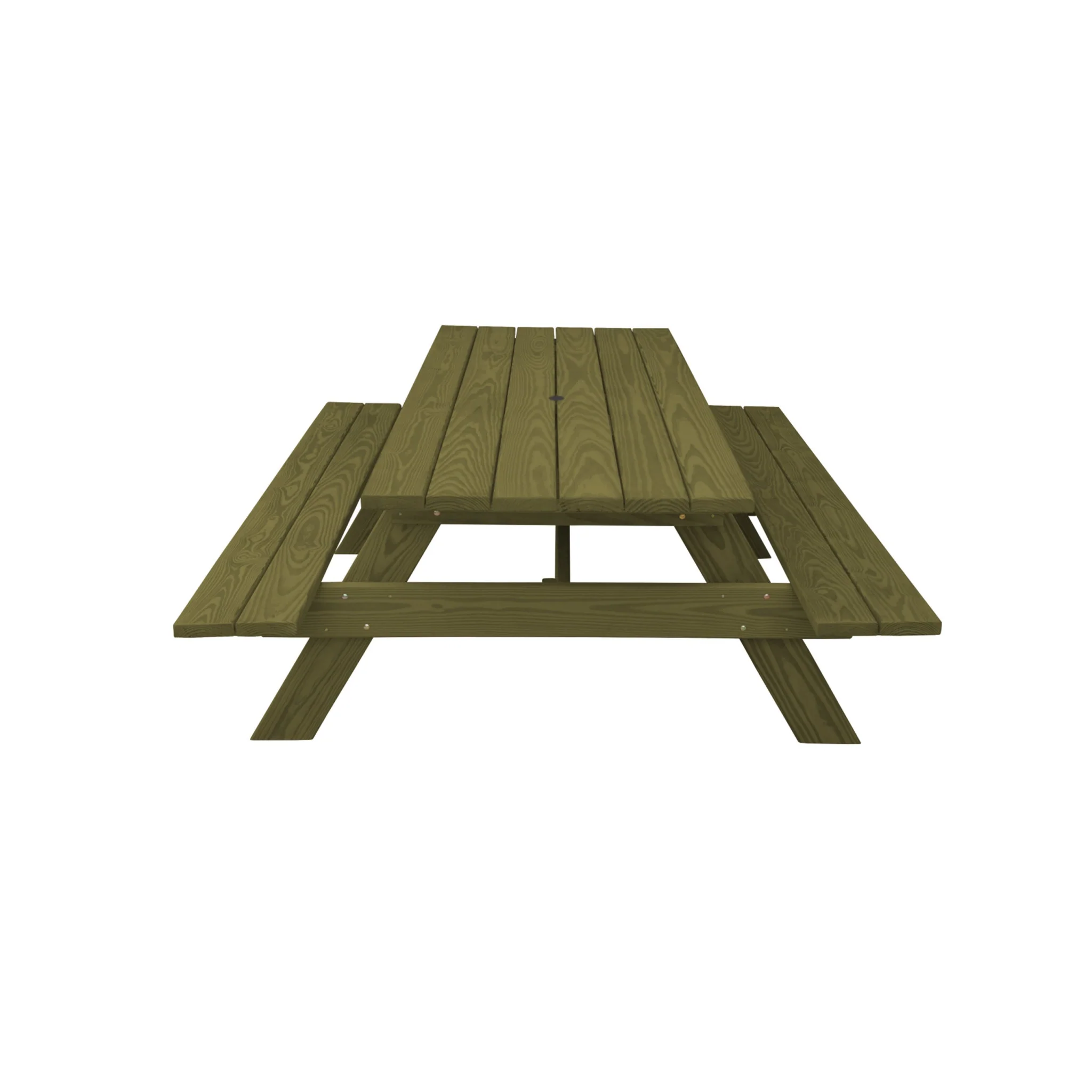 Green Solid Wood Outdoor Picnic Table with Umbrella Hole By Homeroots - Image 2