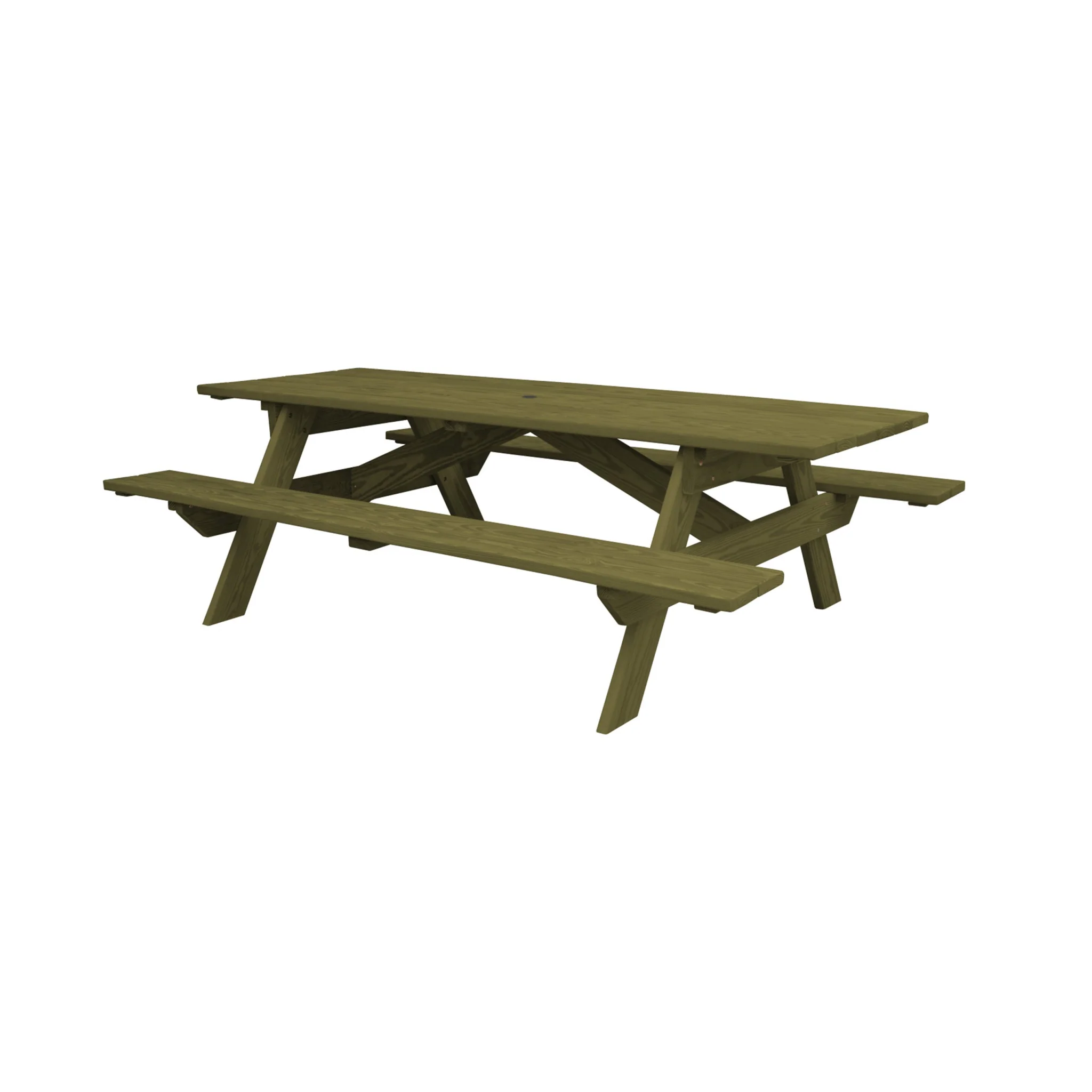 Green Solid Wood Outdoor Picnic Table with Umbrella Hole By Homeroots - Image 3