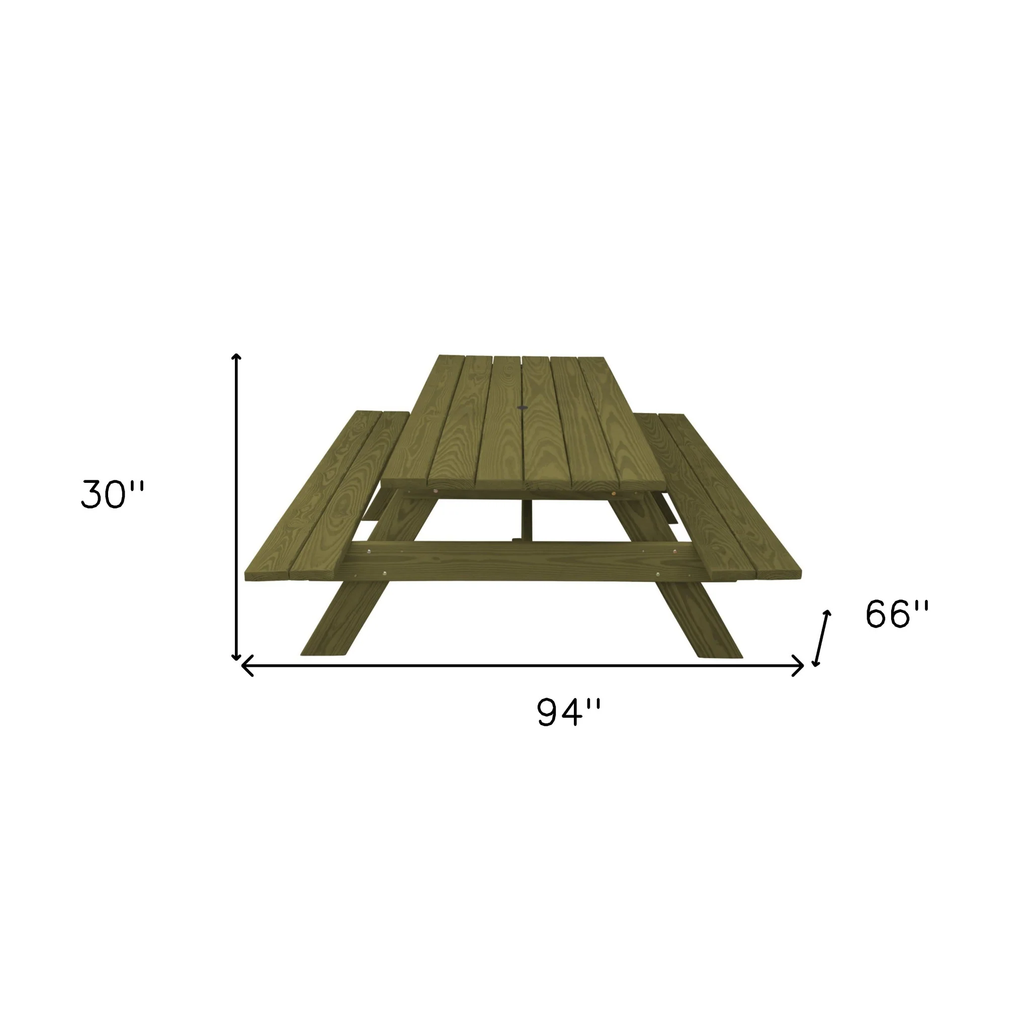 Green Solid Wood Outdoor Picnic Table with Umbrella Hole By Homeroots - Image 5