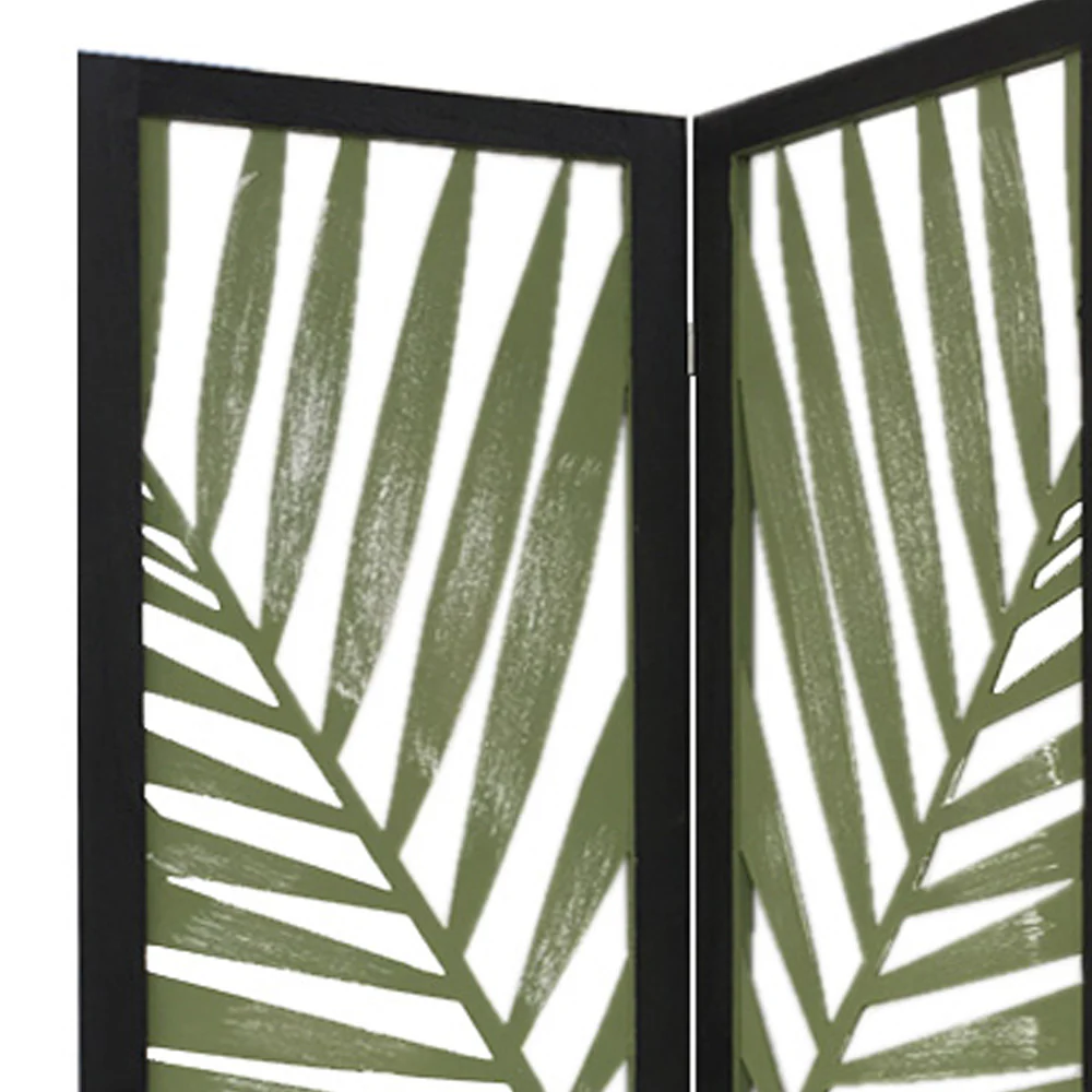 Green Solid WoodFolding Three Panel Screen Room Divider By Homeroots - Image 2