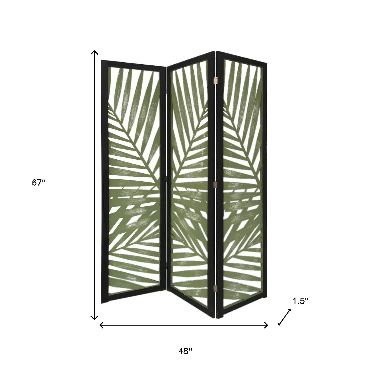 Green Solid WoodFolding Three Panel Screen Room Divider By Homeroots - Image 4