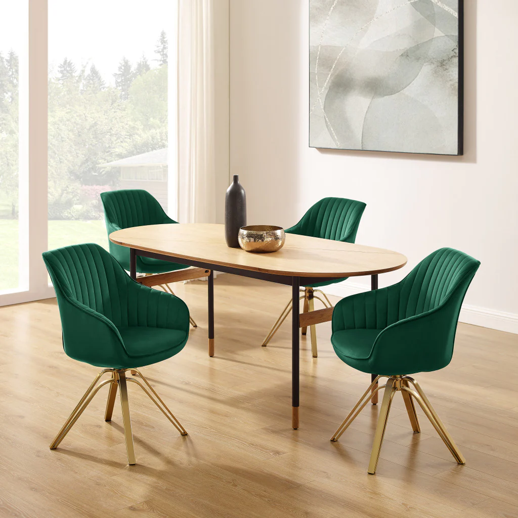 Green Velvet And Gold Swivel Arm Chair By Homeroots - Image 2
