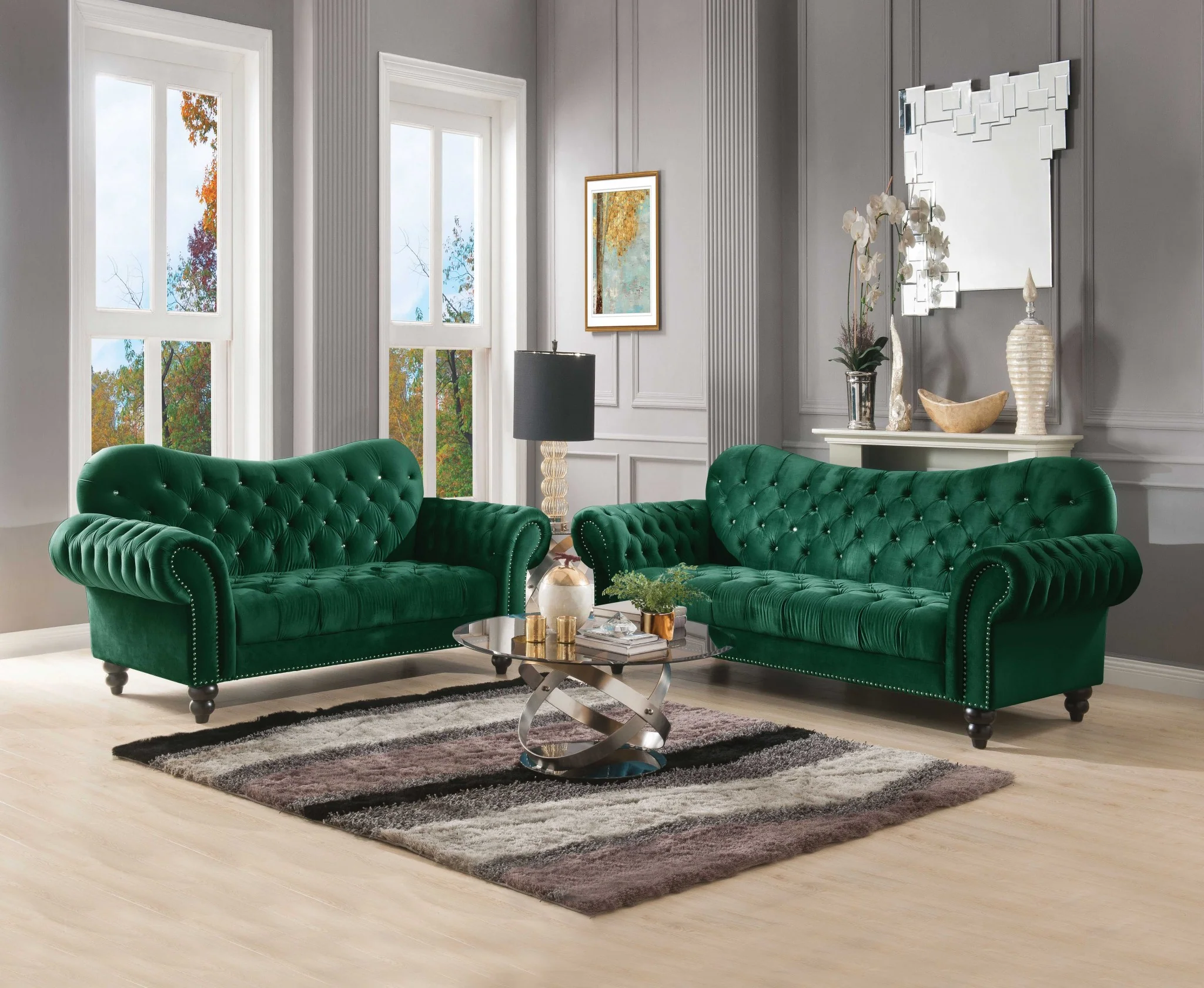 Green Velvet Loveseat By Homeroots - Image 2