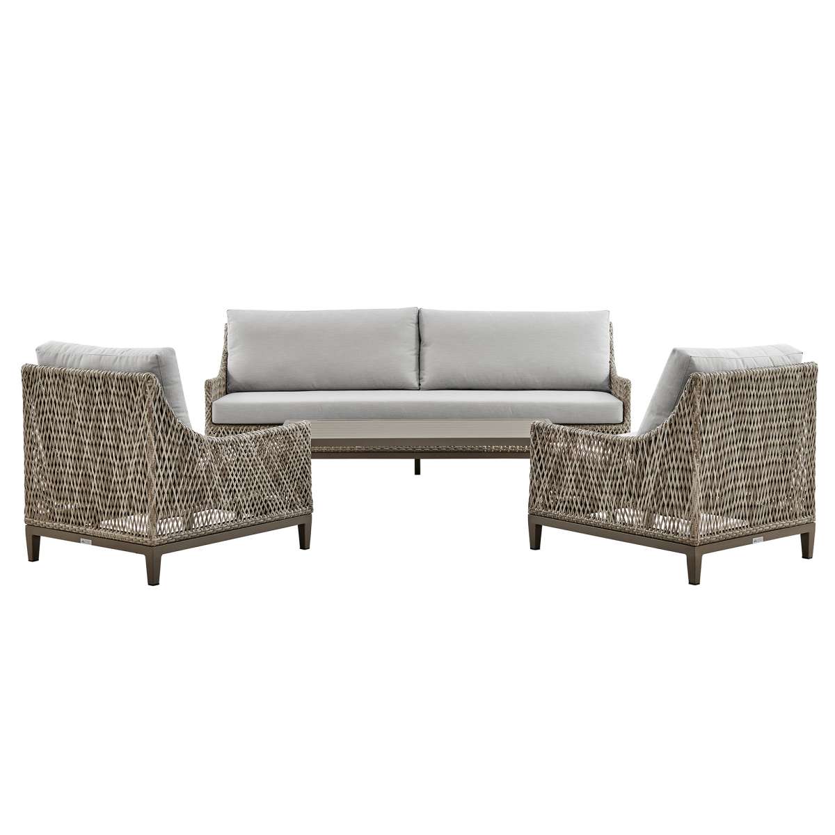 Grenada 4 Piece Outdoor Gray Fabric and Wicker Conversation Set By Armen Living - Image 7