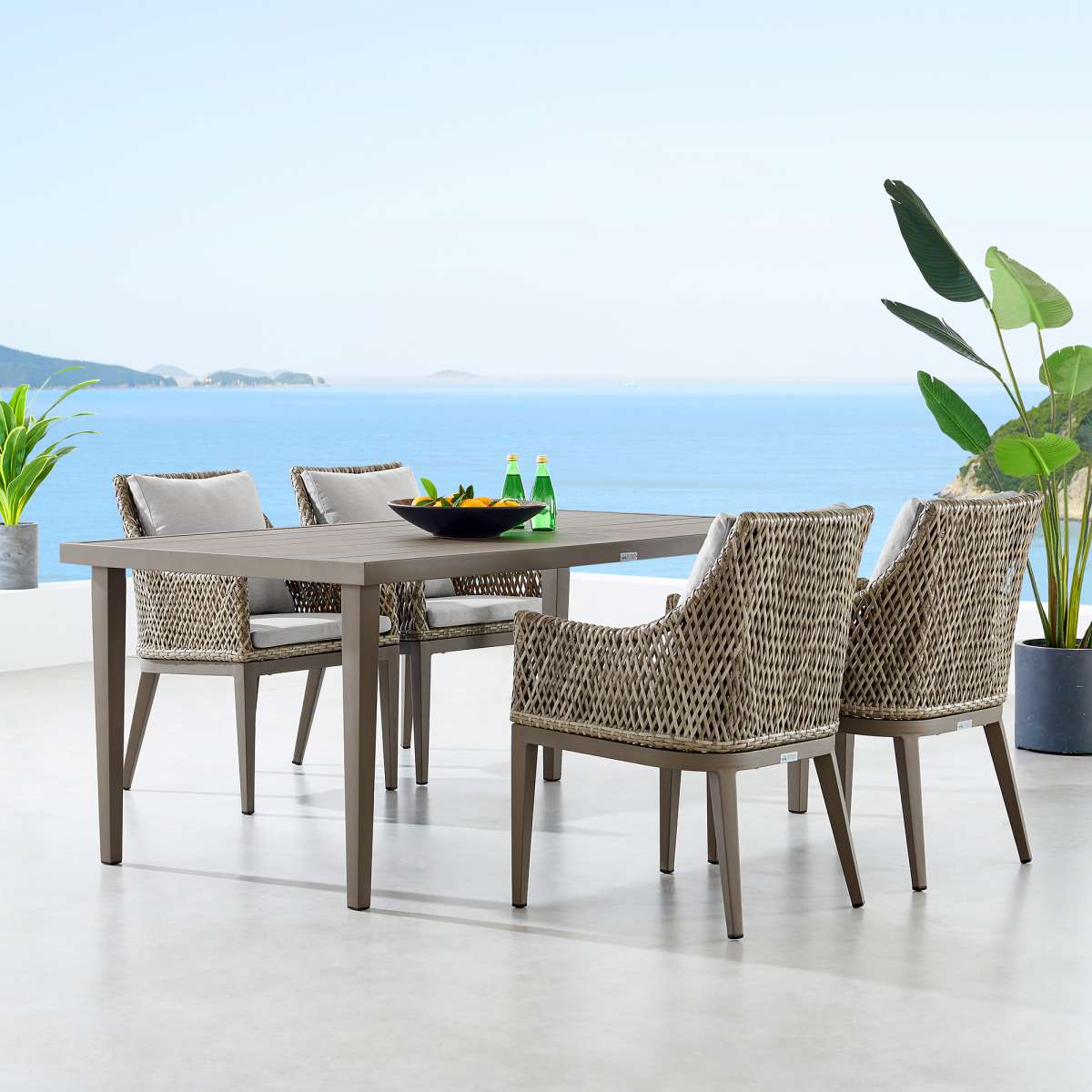 Grenada Outdoor Wicker and Aluminum Gray Dining Chair with Beige Cushions - Set of 2 By Armen Living - Image 2