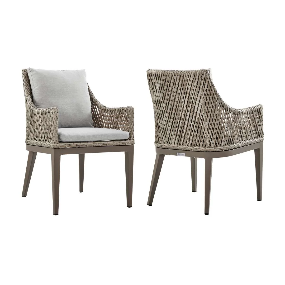 Grenada Outdoor Wicker and Aluminum Gray Dining Chair with Beige Cushions - Set of 2 By Armen Living - Image 9