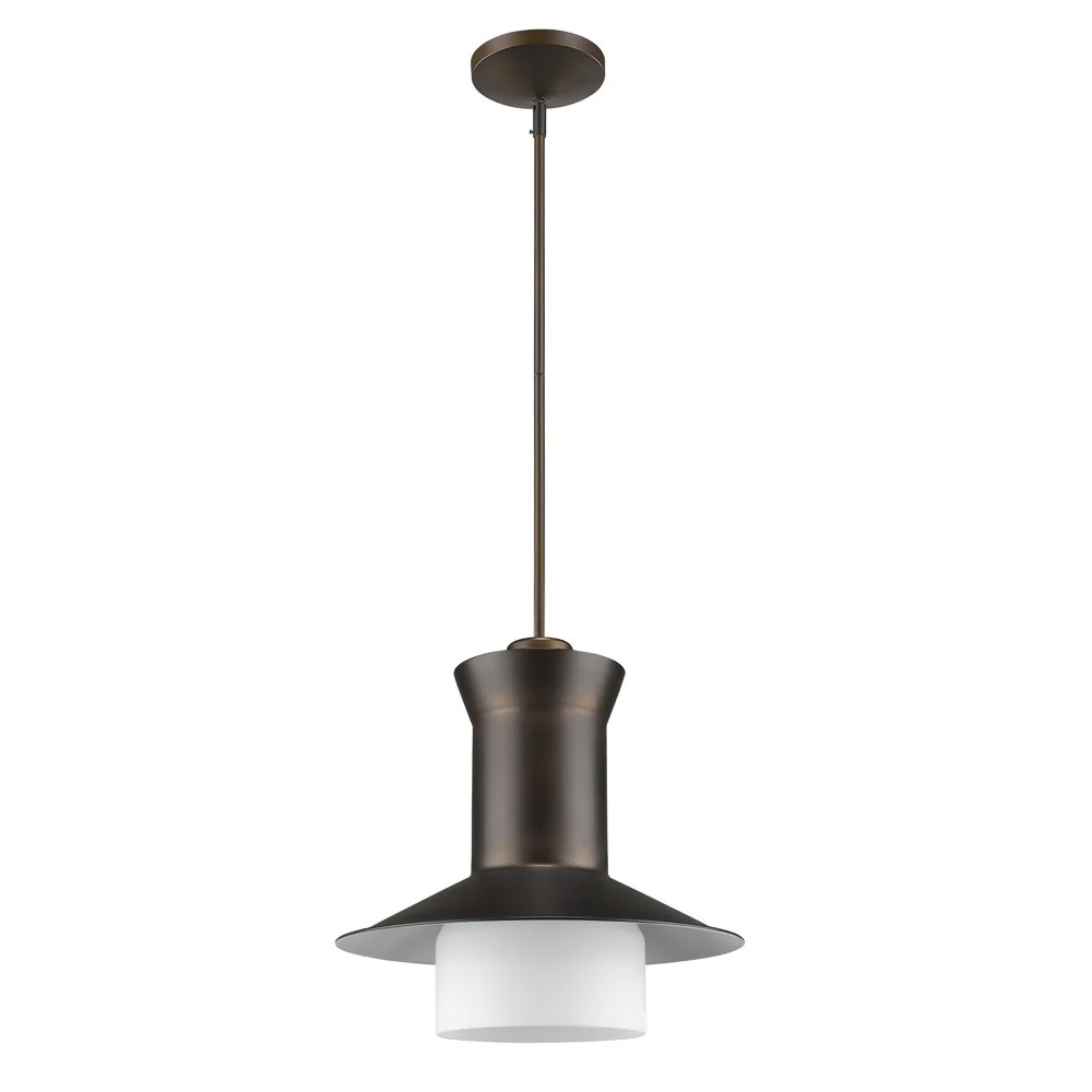 Greta 1-Light Oil-Rubbed Bronze Pendant With Gloss White Interior And Etched Glass Shade By Homeroots - Image 2