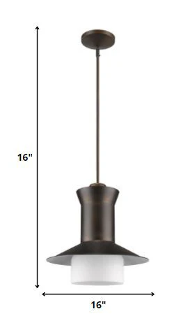 Greta 1-Light Oil-Rubbed Bronze Pendant With Gloss White Interior And Etched Glass Shade By Homeroots - Image 5