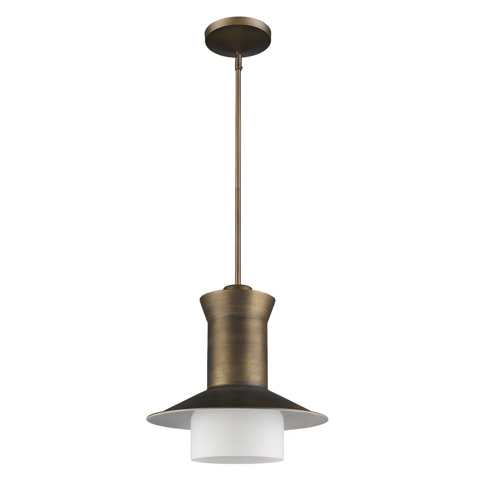Greta 1-Light Raw Brass Pendant With Gloss White Interior And Etched Glass Shade By Homeroots - Image 2
