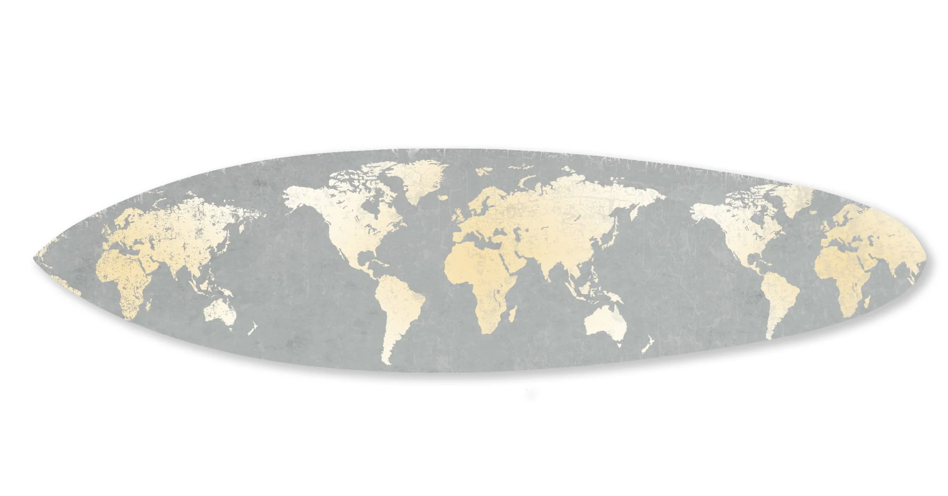 Grey and Gold World Map Surfboard Wall Art By Homeroots - Image 2