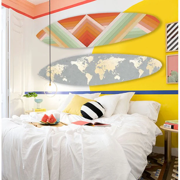Grey and Gold World Map Surfboard Wall Art By Homeroots - Image 4