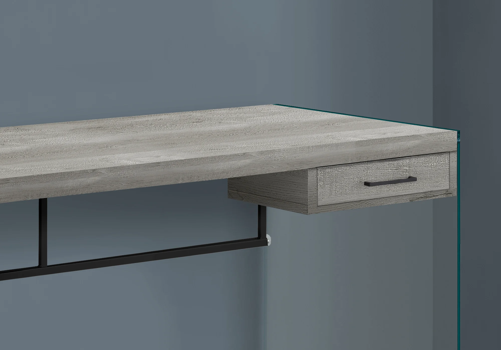 Grey Black Clear Particle Board Glass Metal Tempered Gl Computer Desk By Homeroots - Image 2