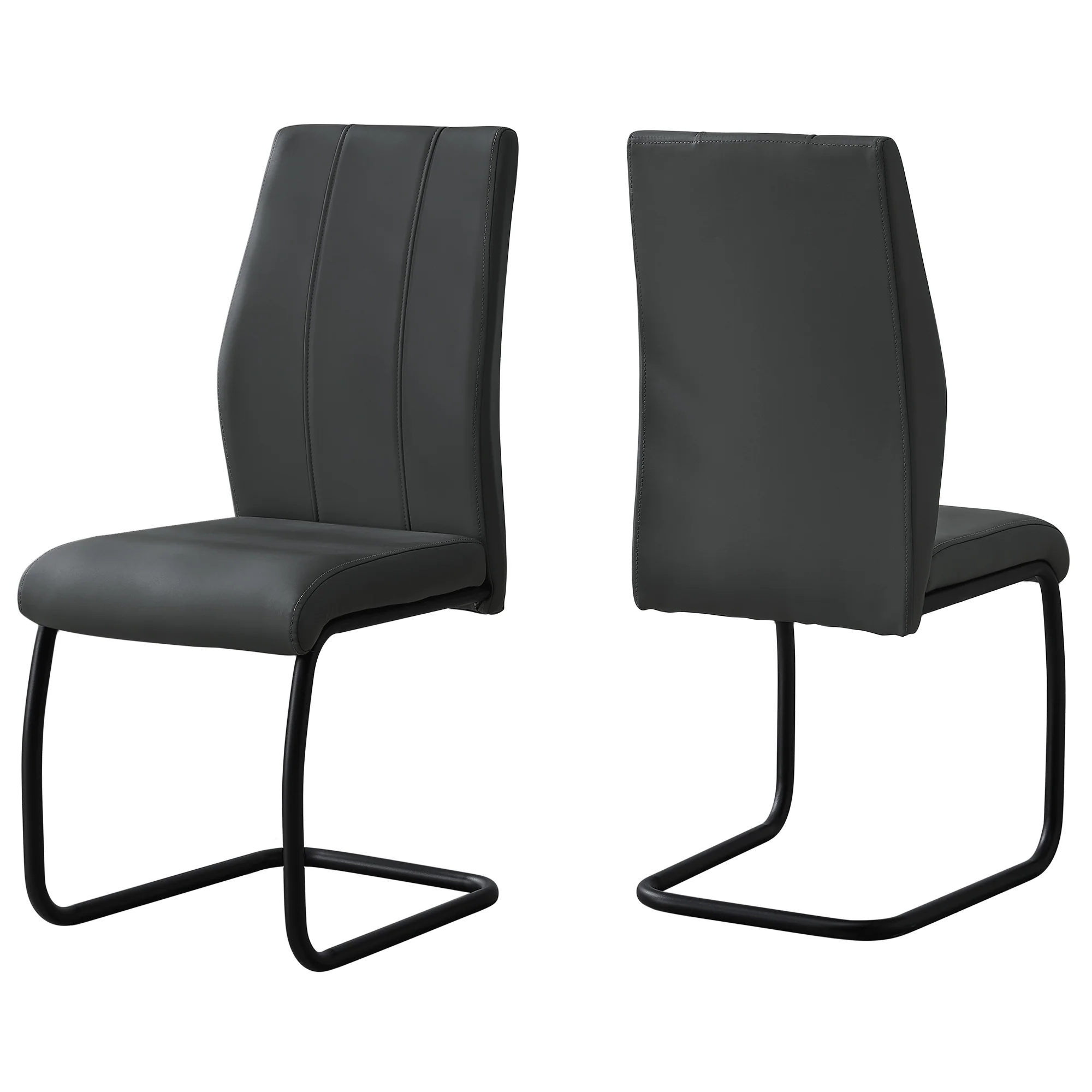 Grey Black Foam Metal Leather Look Dining Chairs 2Pcs By Homeroots - Image 2