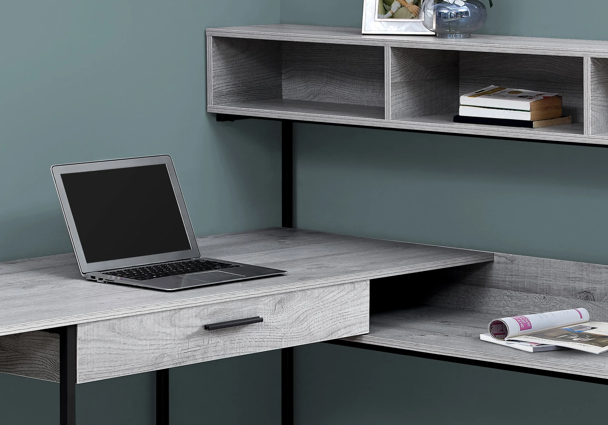 Grey Black Metal Corner Computer Desk By Homeroots - Image 2