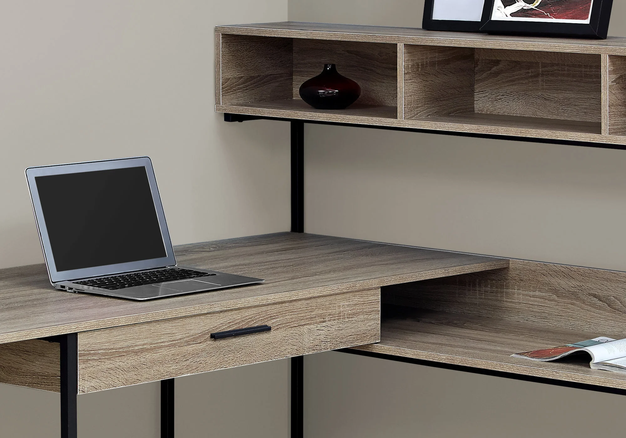 Grey Black Metal Corner Computer Desk By Homeroots - Image 6
