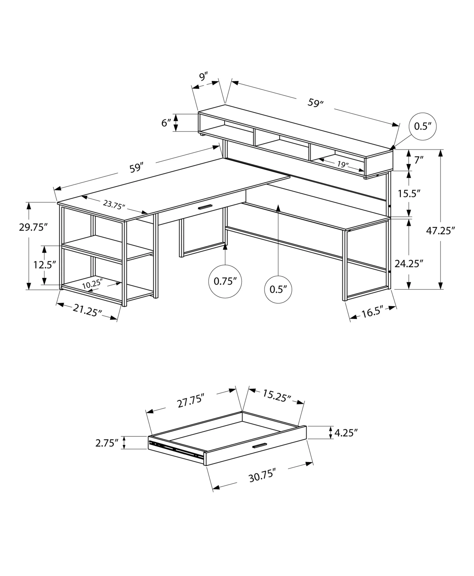 Grey Black Metal Corner Computer Desk By Homeroots - Image 7