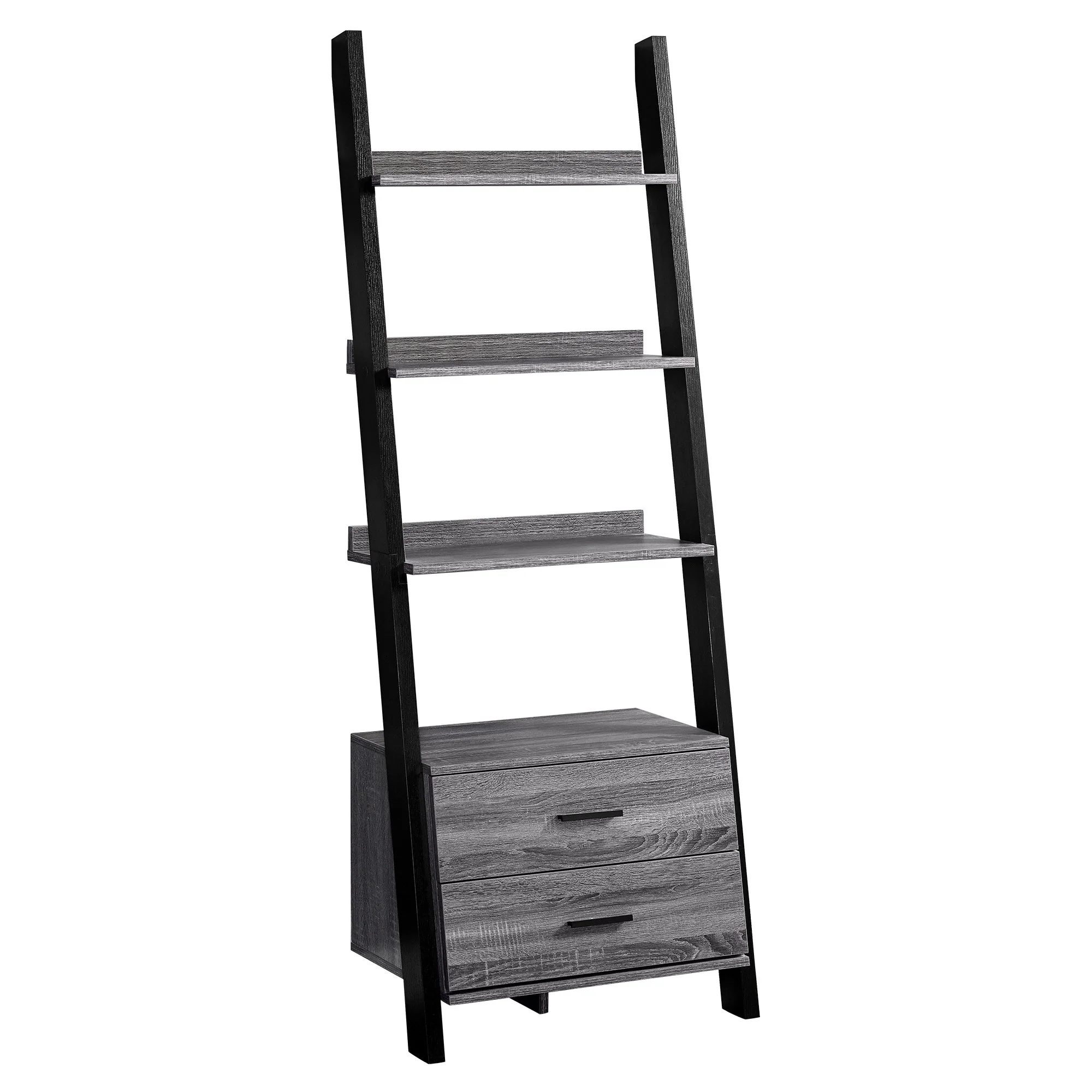 Grey Black Particle Board Hollow Core Bookcase with Storage Drawers By Homeroots - Image 2