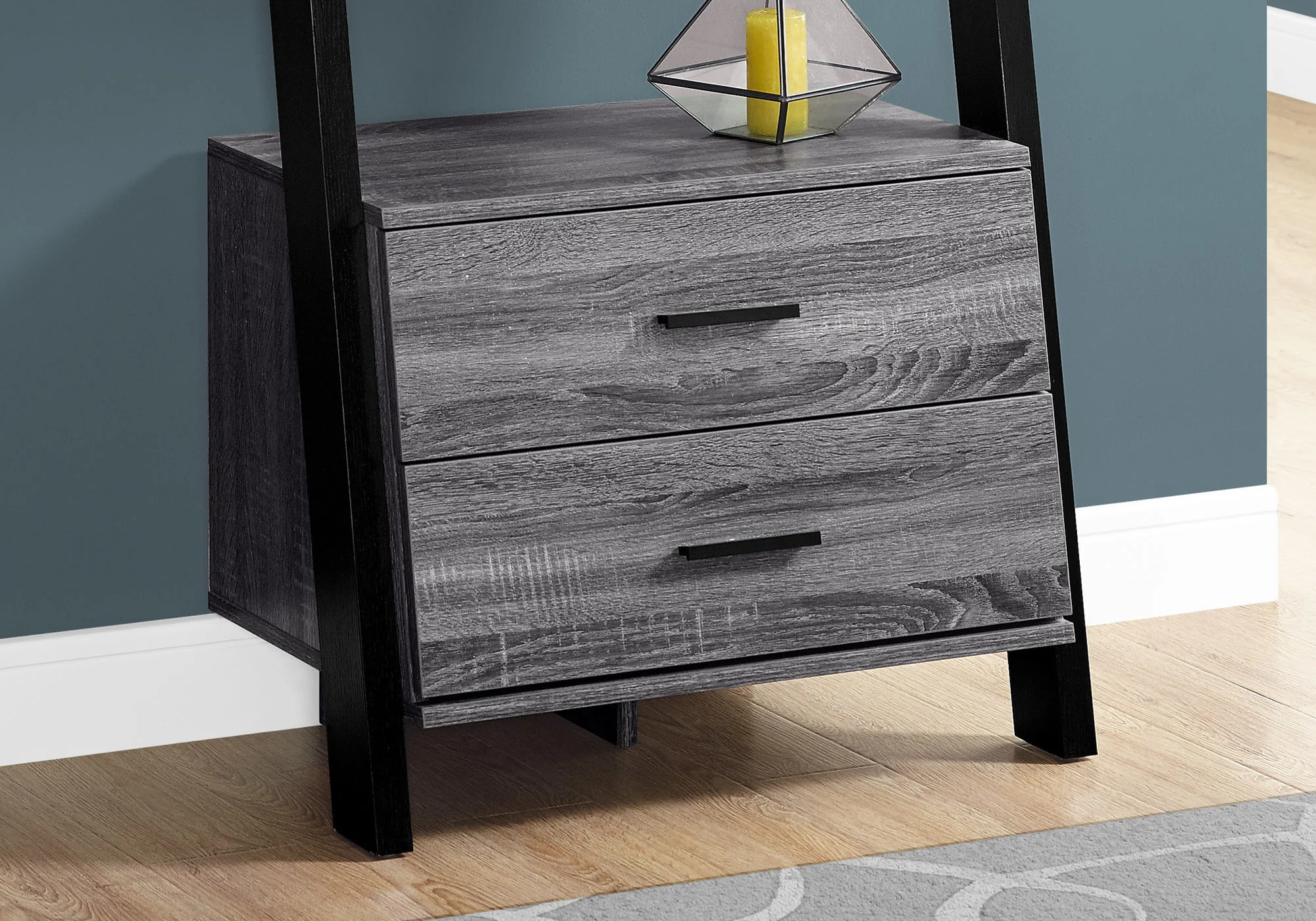 Grey Black Particle Board Hollow Core Bookcase with Storage Drawers By Homeroots - Image 3