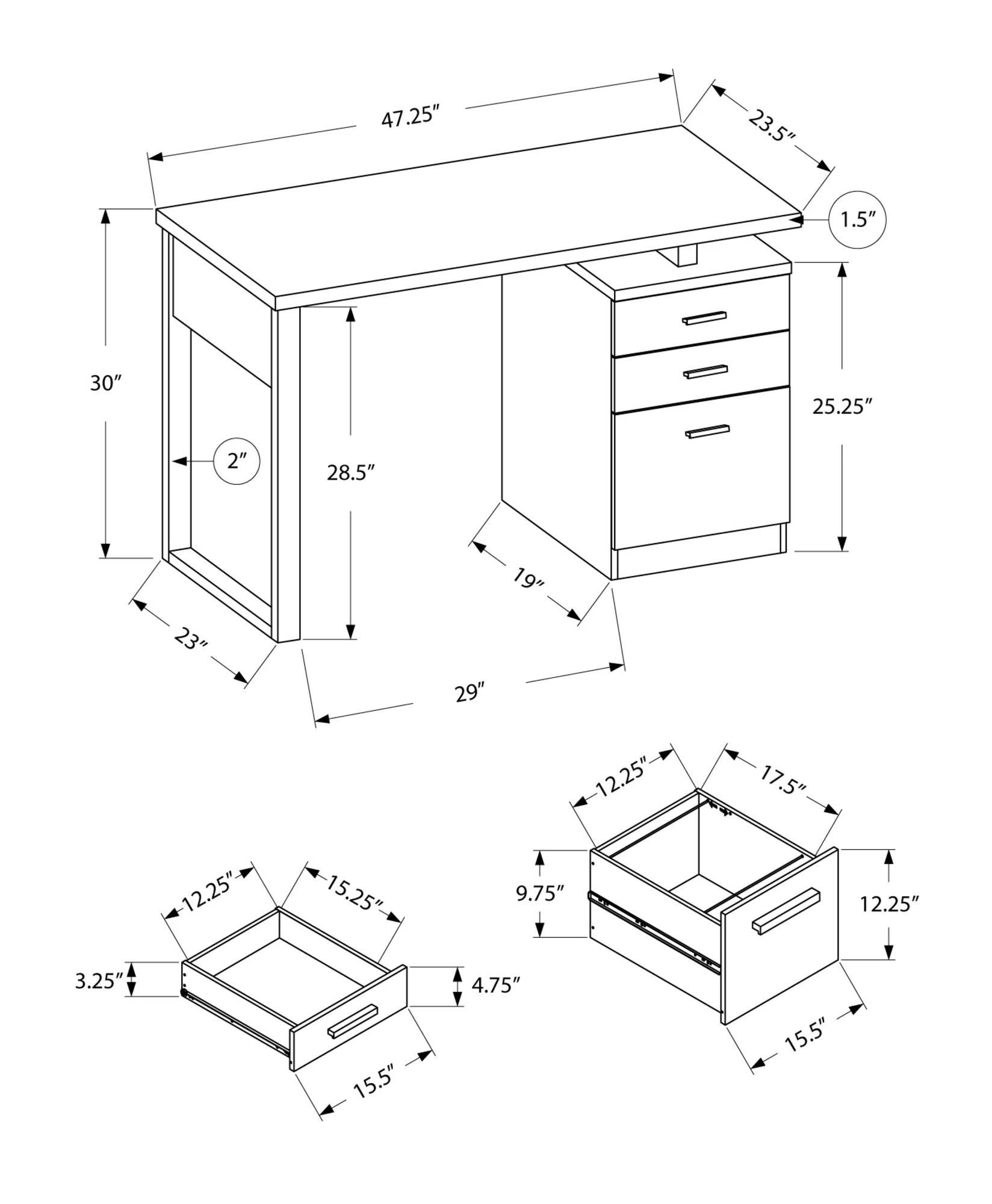 Grey Black Particle Board Hollow Core Computer Desk By Homeroots - Image 3