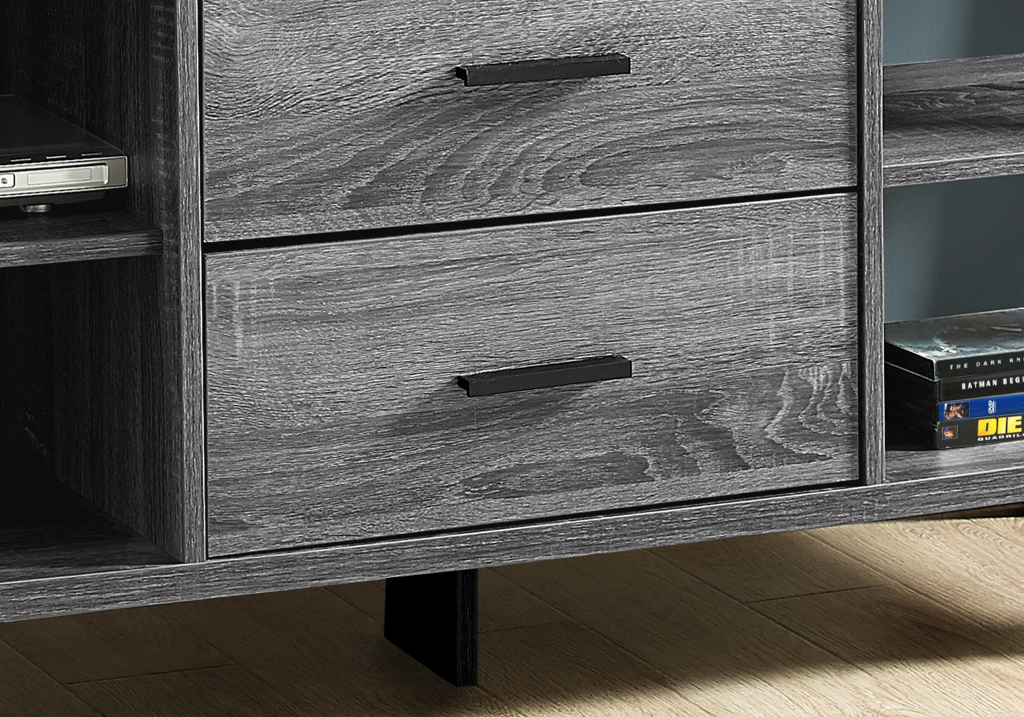 Grey Black Particle Board Hollow Core Metal TV Stand With 2 Drawers By Homeroots - Image 2
