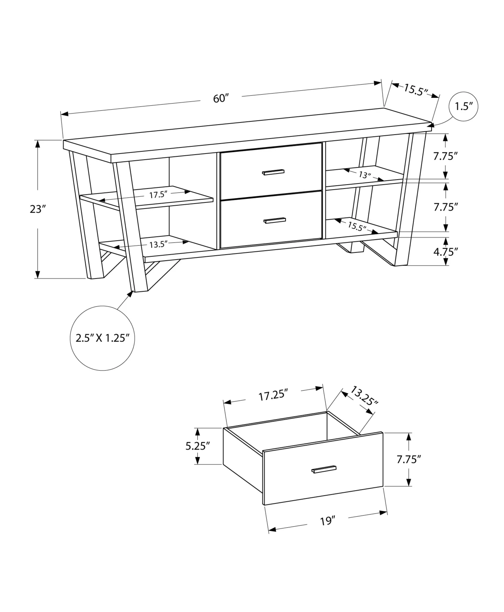 Grey Black Particle Board Hollow Core Metal TV Stand With 2 Drawers By Homeroots - Image 3