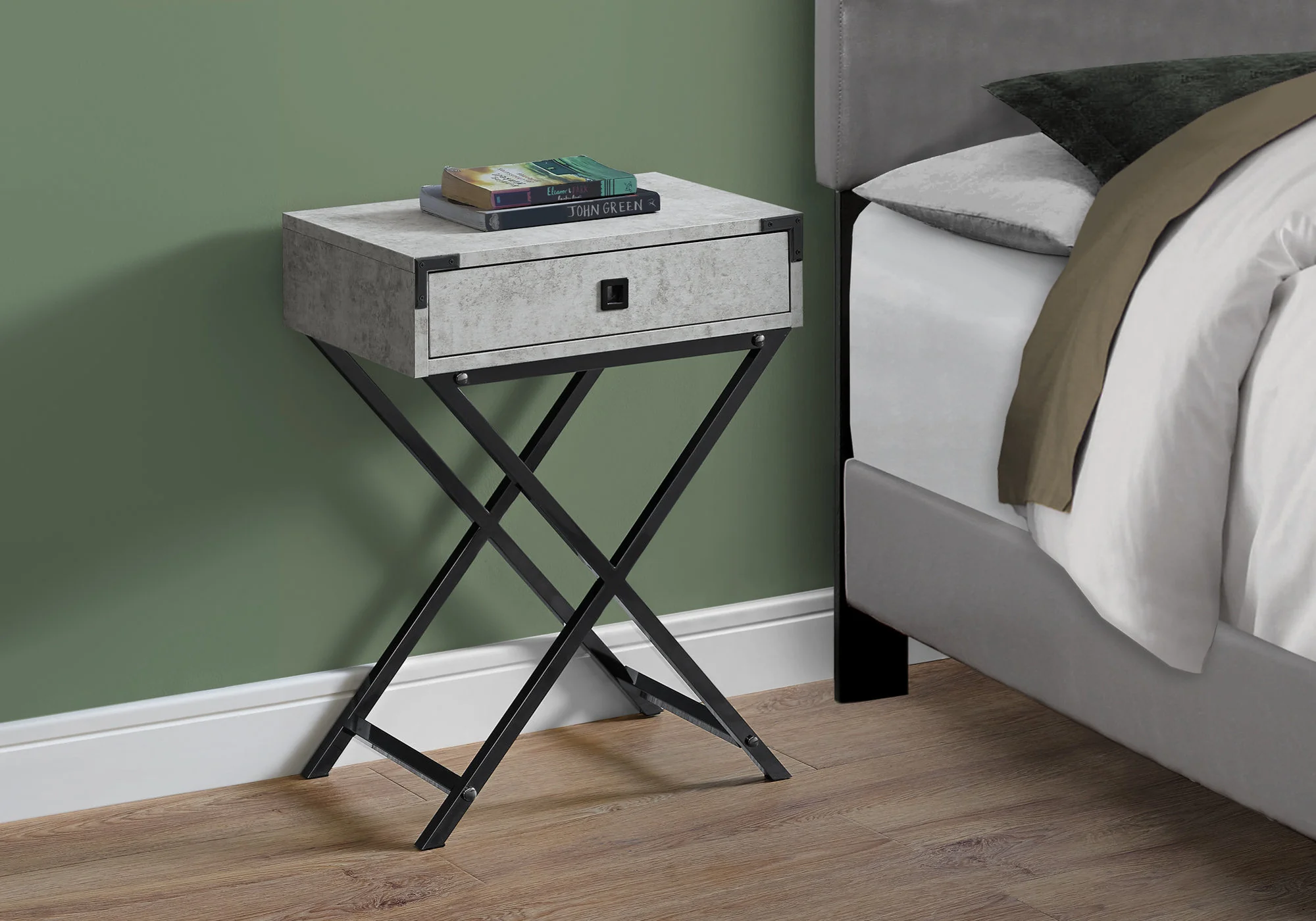 Grey Cement Finish and Black Nickel Metal Accent Table By Homeroots - Image 2