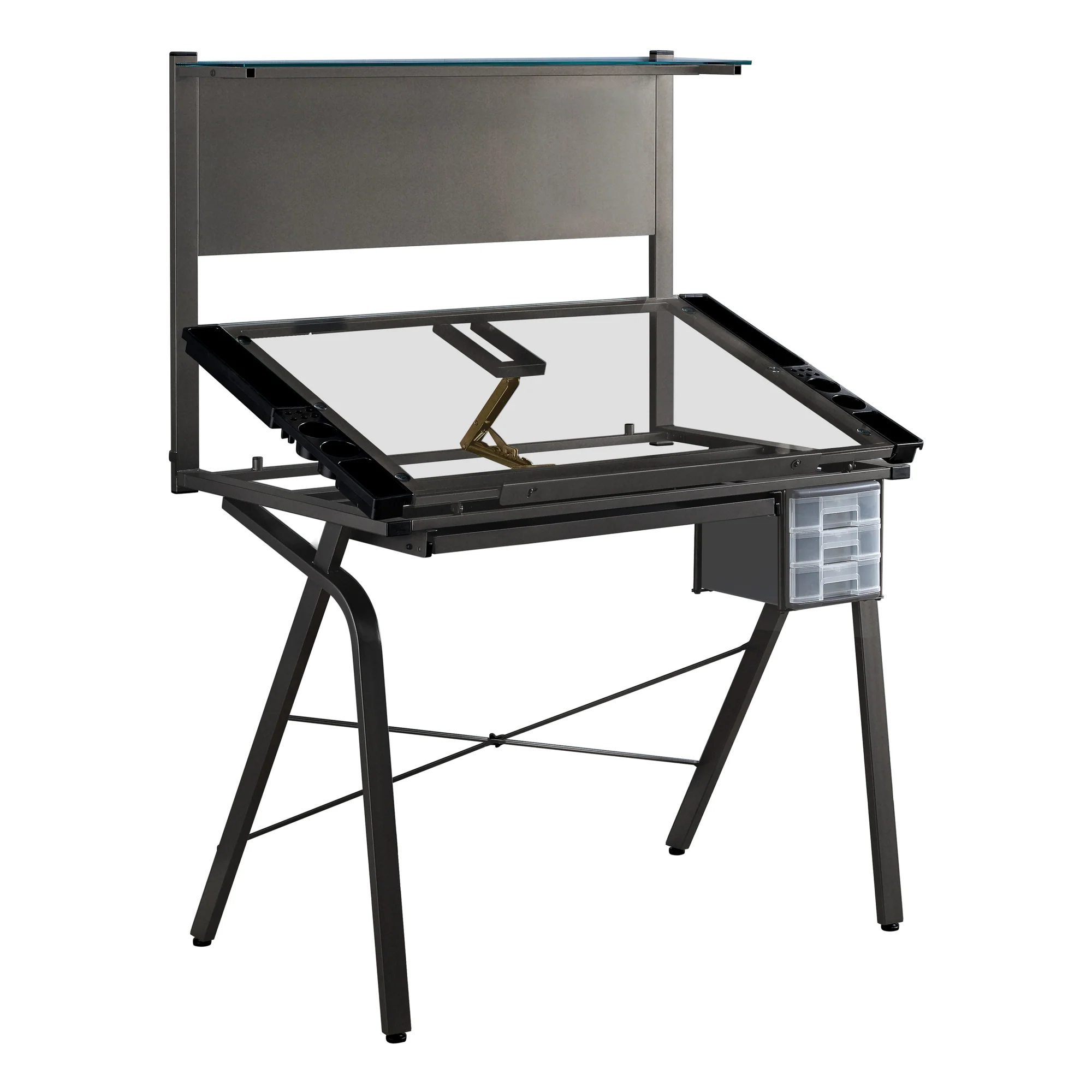 Grey Clear Metal Glass Plastic Tempered Glass Drafting Table Adjustable By Homeroots - Image 2