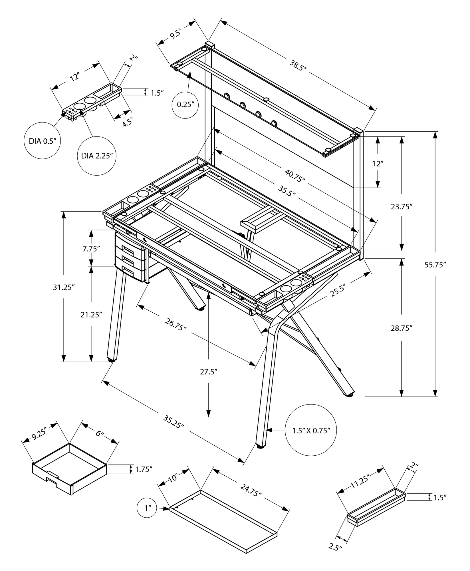 Grey Clear Metal Glass Plastic Tempered Glass Drafting Table Adjustable By Homeroots - Image 3