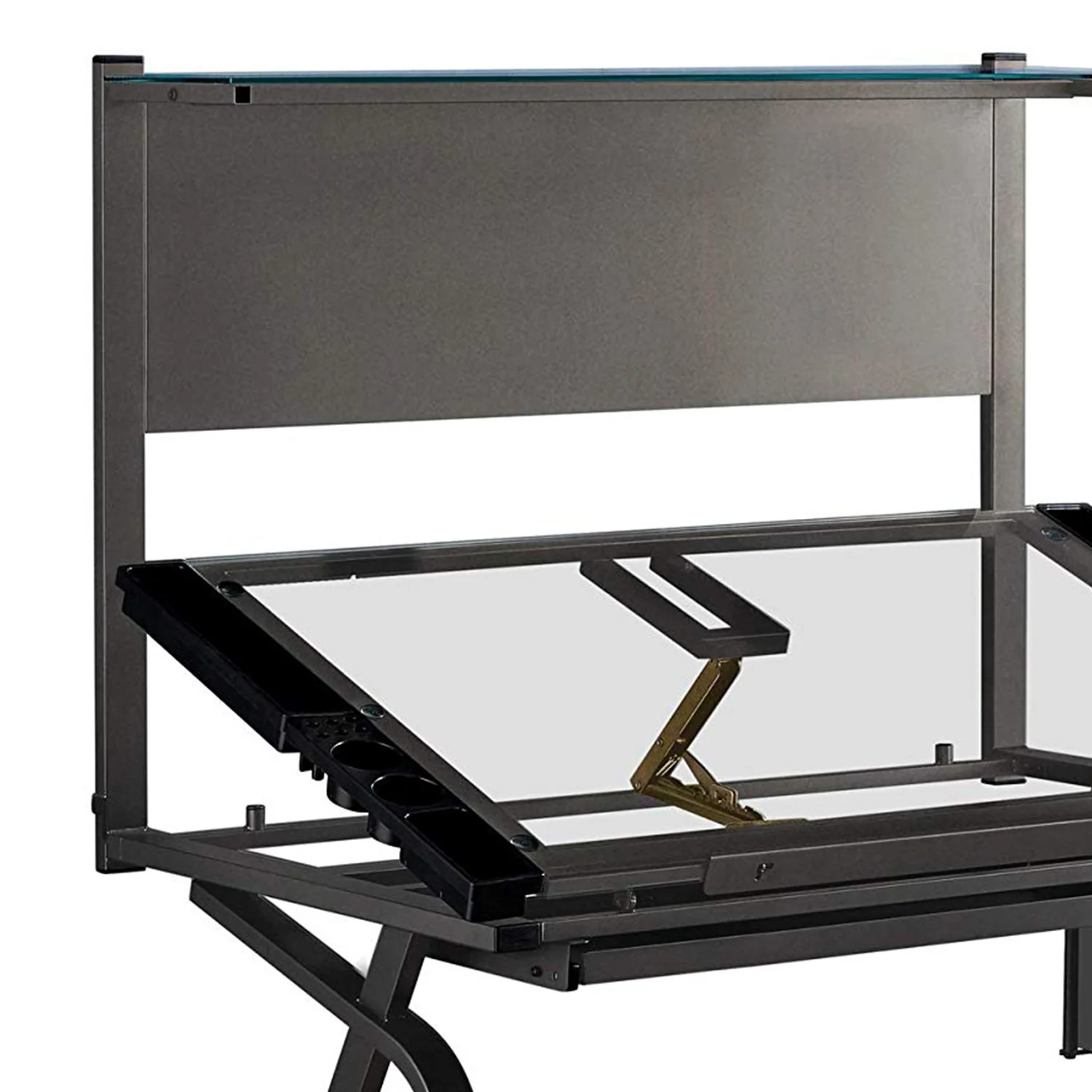 Grey Clear Metal Glass Plastic Tempered Glass Drafting Table Adjustable By Homeroots - Image 5