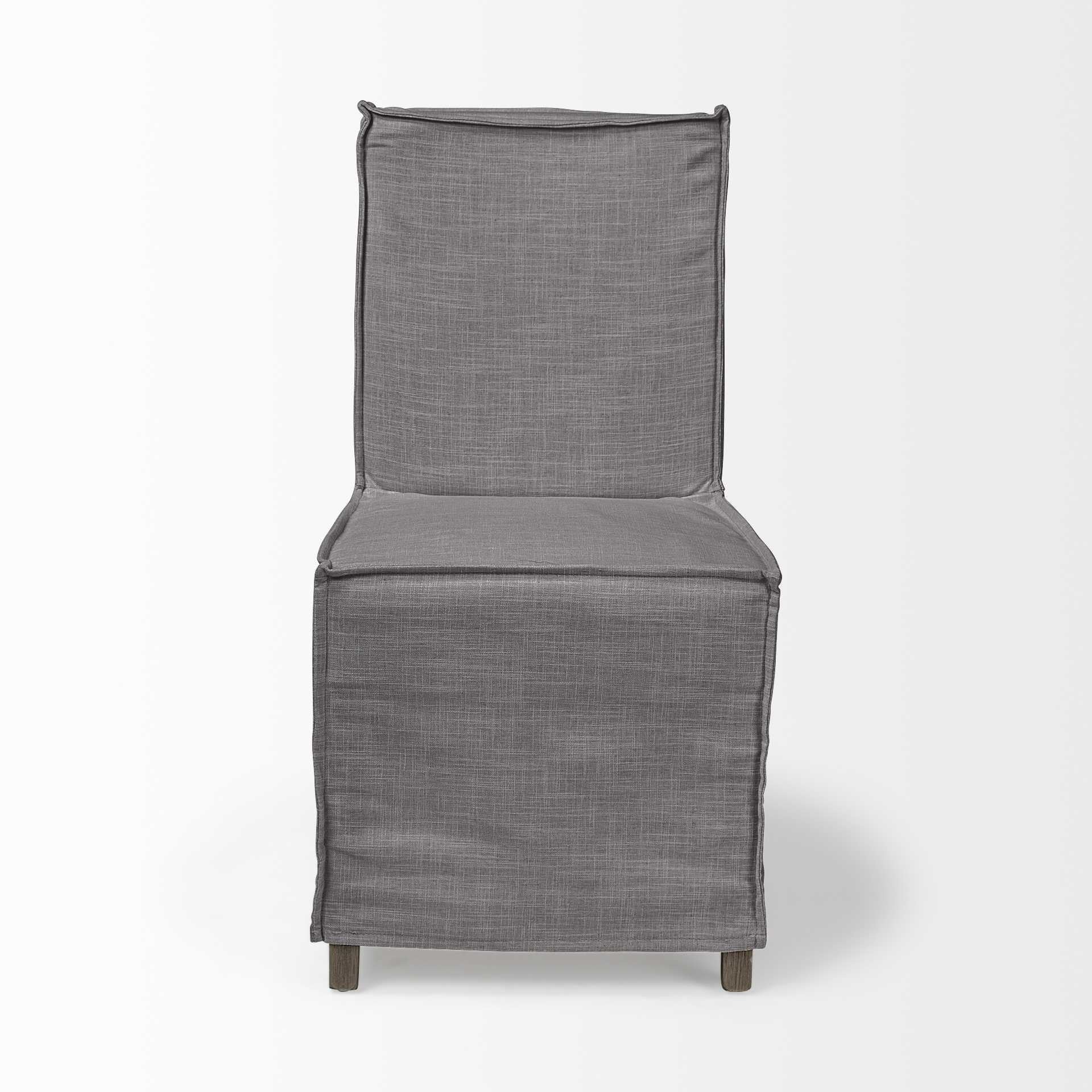 Grey Fabric Slip Cover With Brown Wooden Base Dining Chair By Homeroots - Image 4