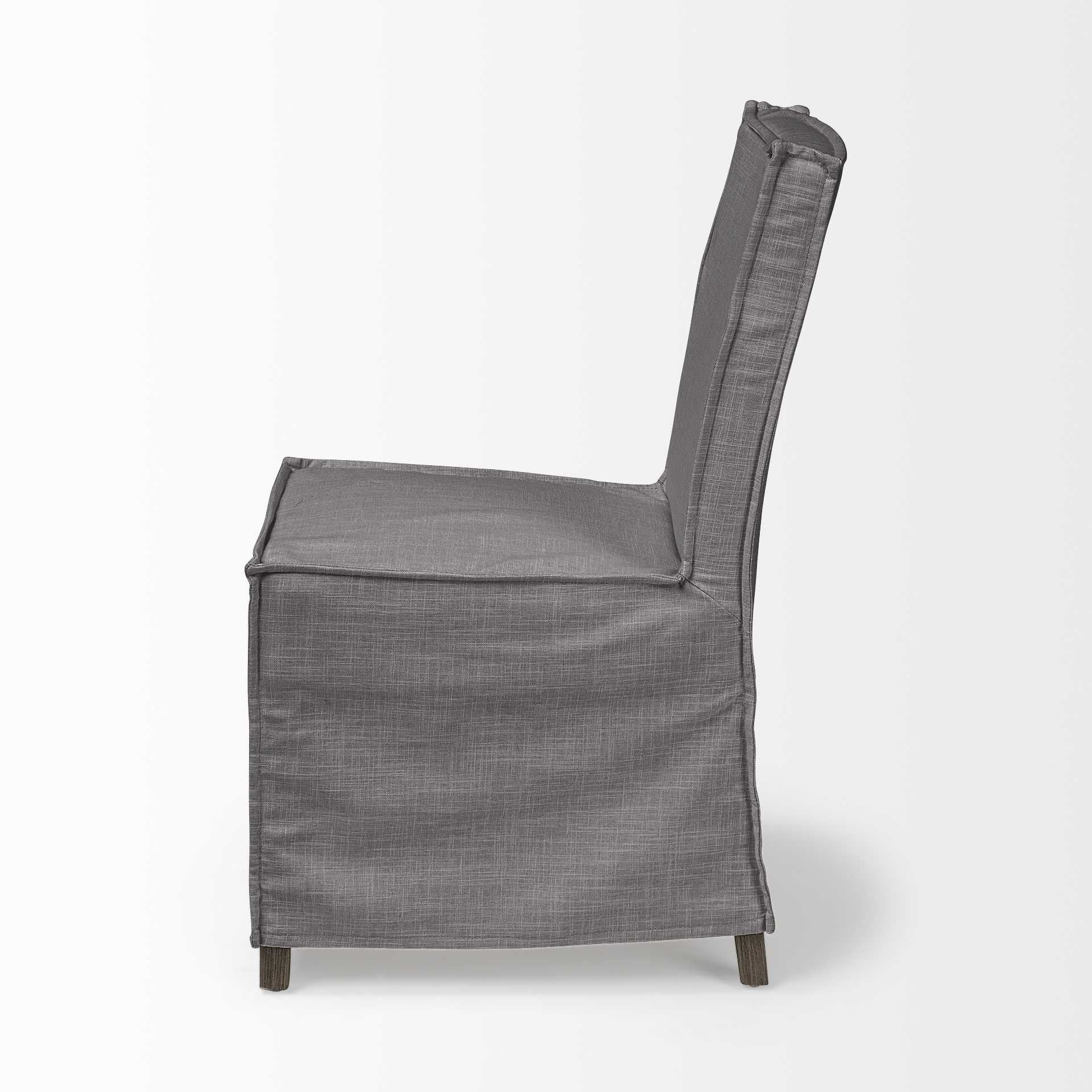 Grey Fabric Slip Cover With Brown Wooden Base Dining Chair By Homeroots - Image 5