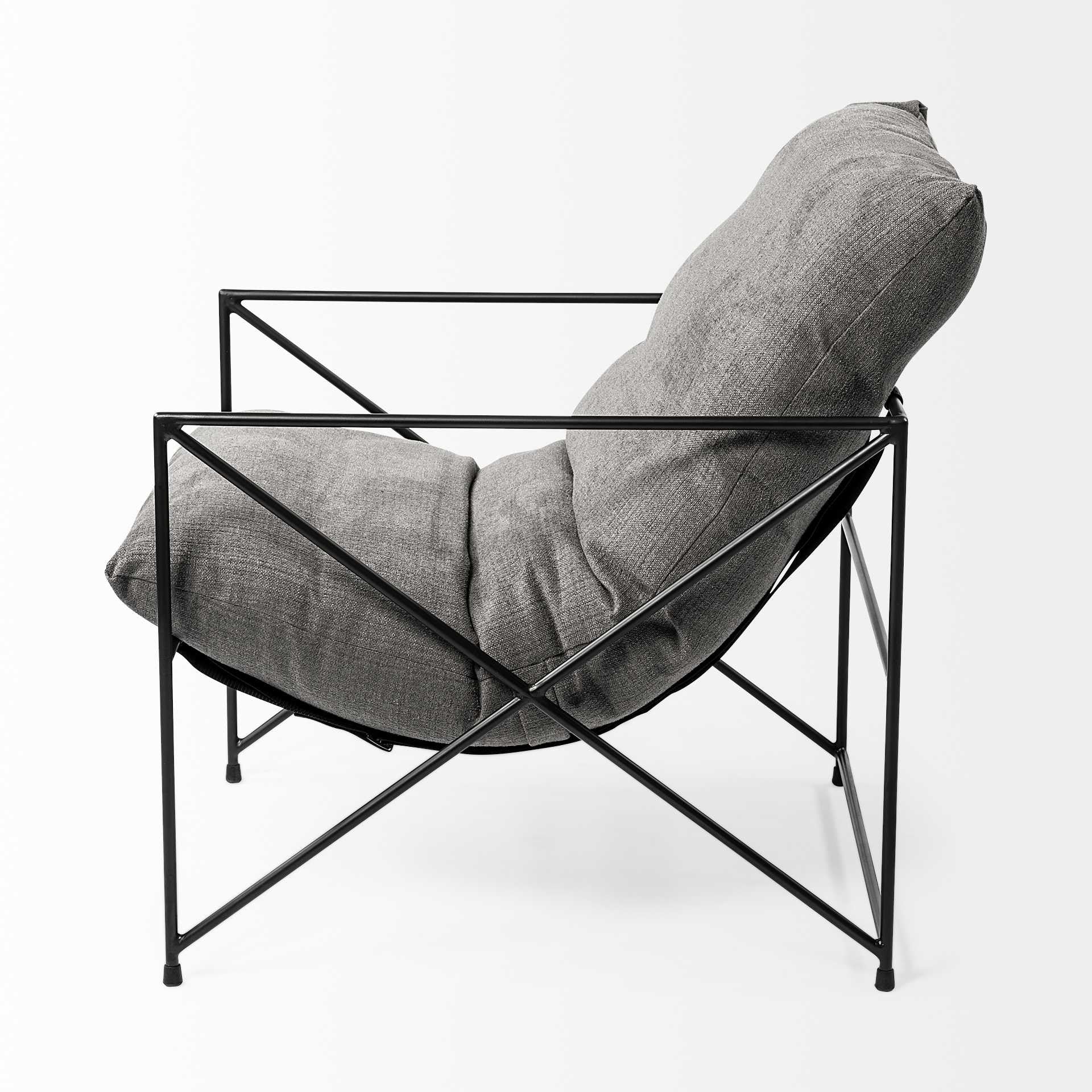 Grey Fabric Wrap Accent Chair with Black Metal Frame By Homeroots - Image 4