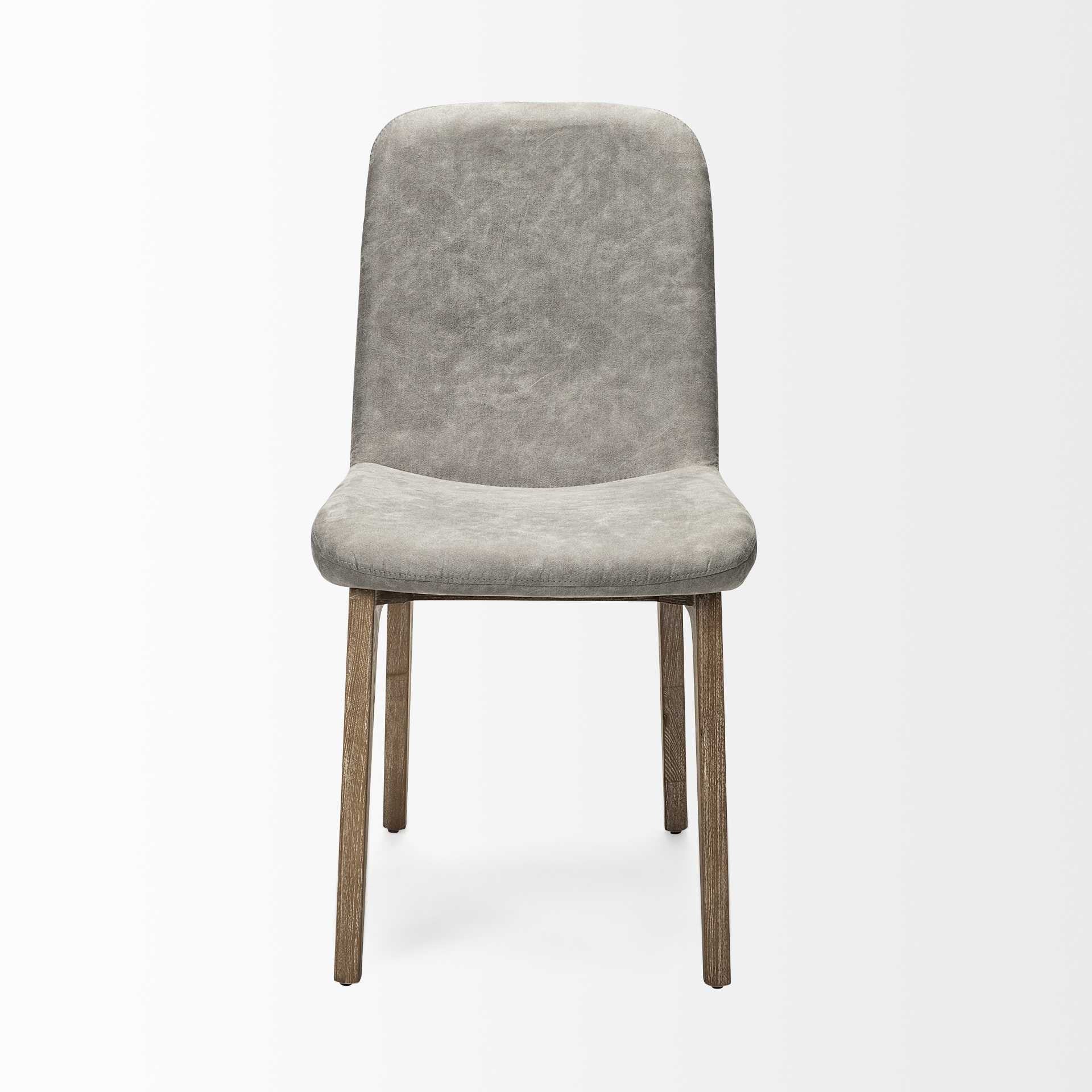 Grey Fabric Wrap With Medium Brown Wood Base Dining Chair By Homeroots - Image 3
