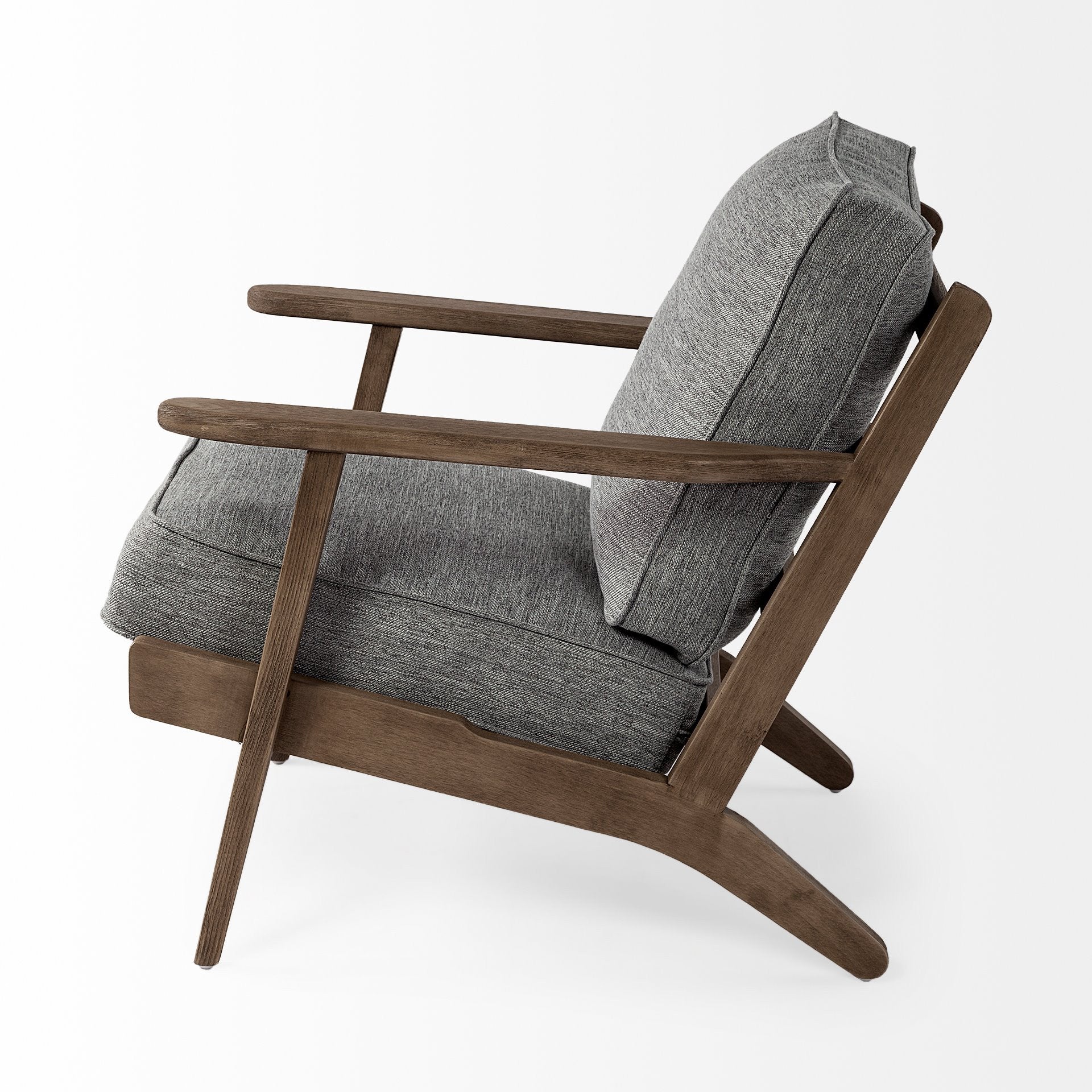 Grey Fabric Wrapped Medium Brown Accent Chair with Wooden Frame By Homeroots - Image 3