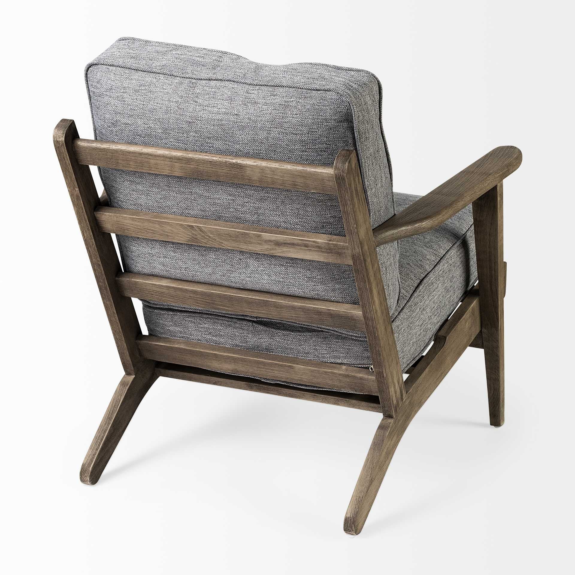 Grey Fabric Wrapped Medium Brown Accent Chair with Wooden Frame By Homeroots - Image 5