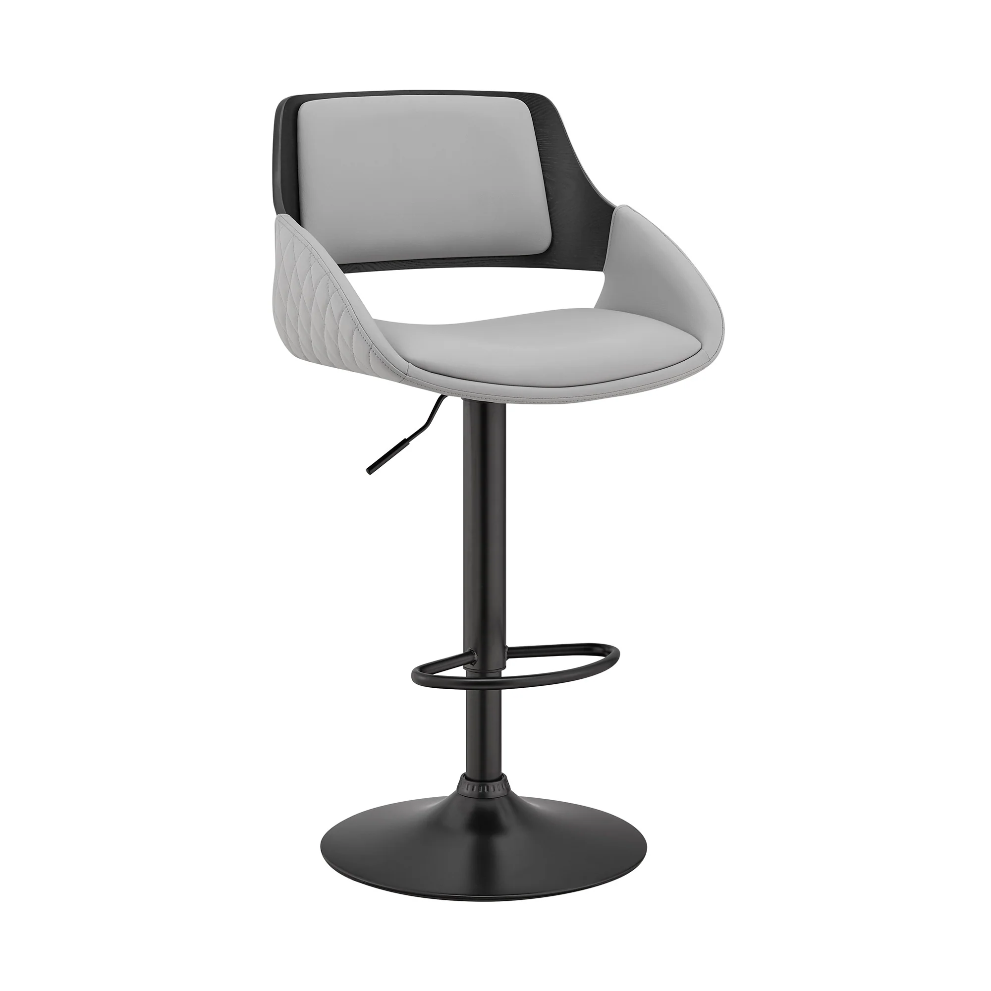 Grey Faux Leather Adjustable Black Swivel Bar Stool By Homeroots - Image 2