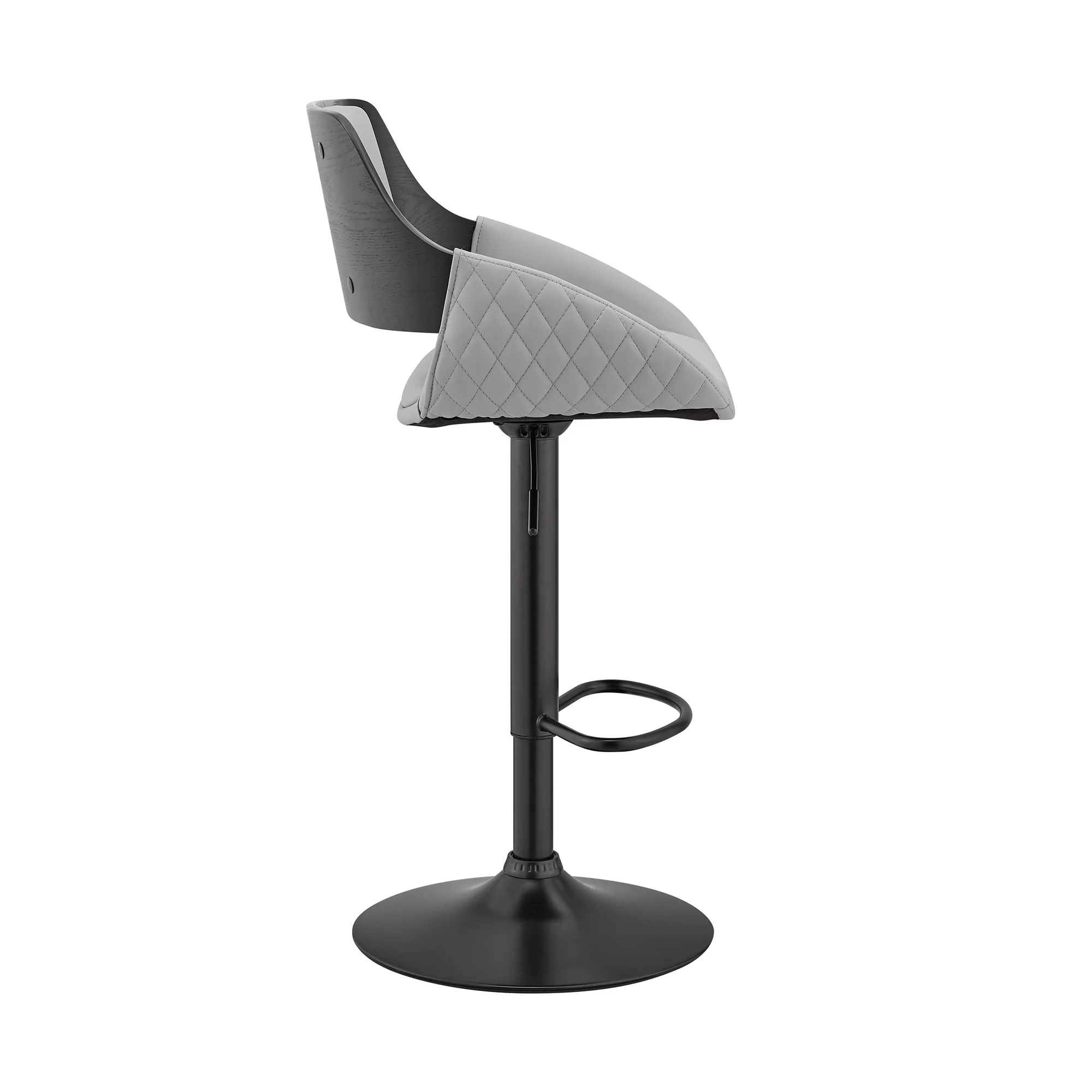 Grey Faux Leather Adjustable Black Swivel Bar Stool By Homeroots - Image 4