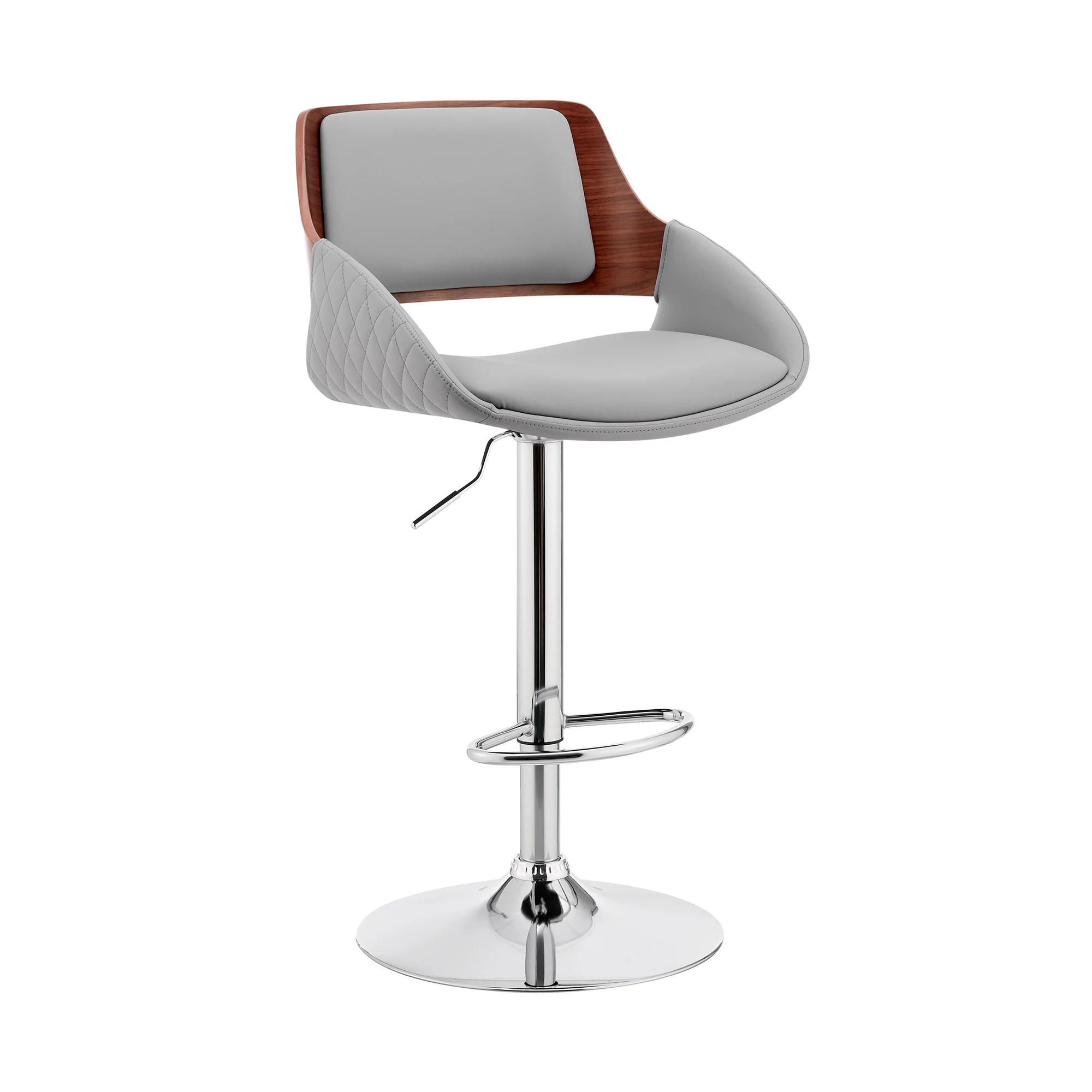 Grey Faux Leather Adjustable Chrome Swivel Bar Stool By Homeroots - Image 2