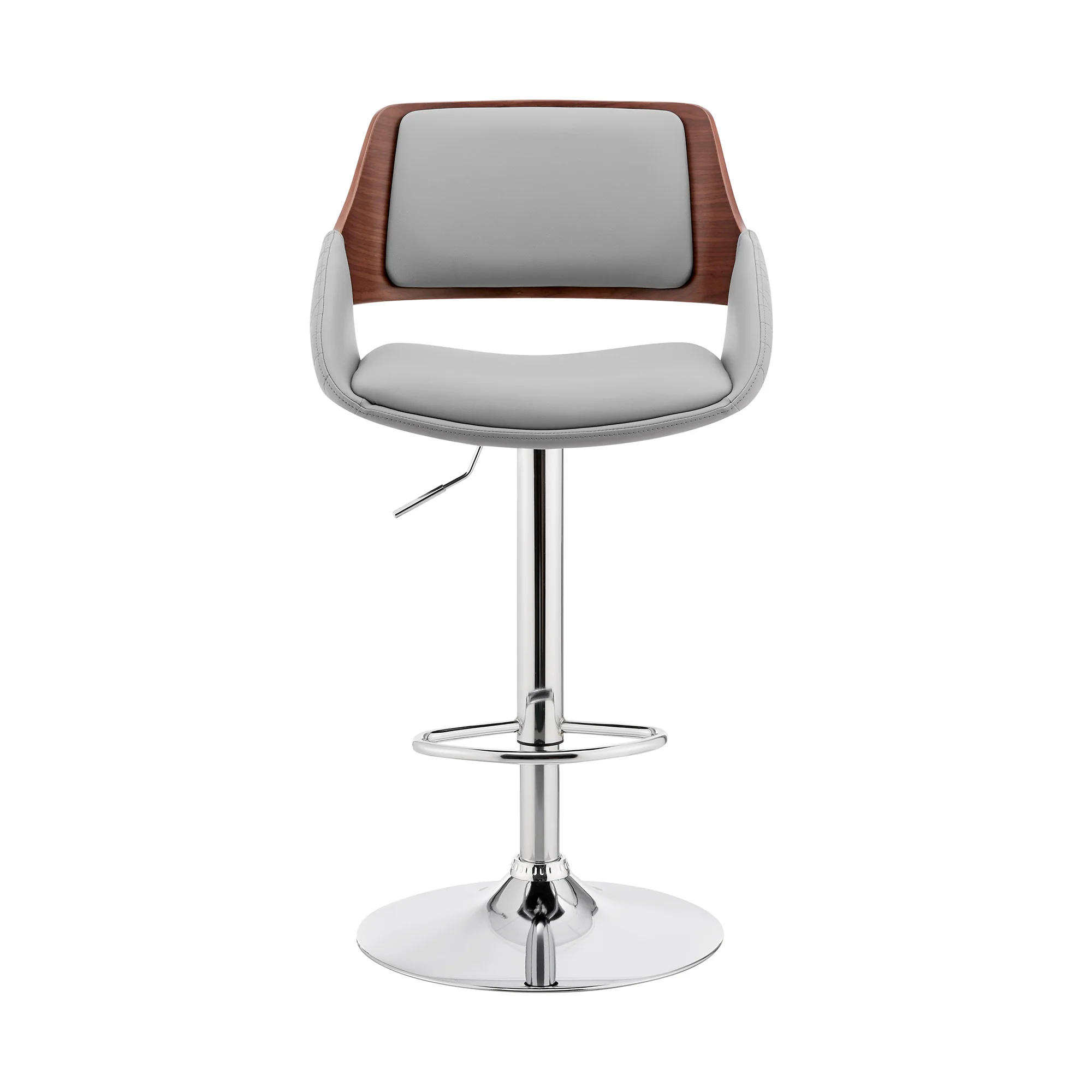 Grey Faux Leather Adjustable Chrome Swivel Bar Stool By Homeroots - Image 3
