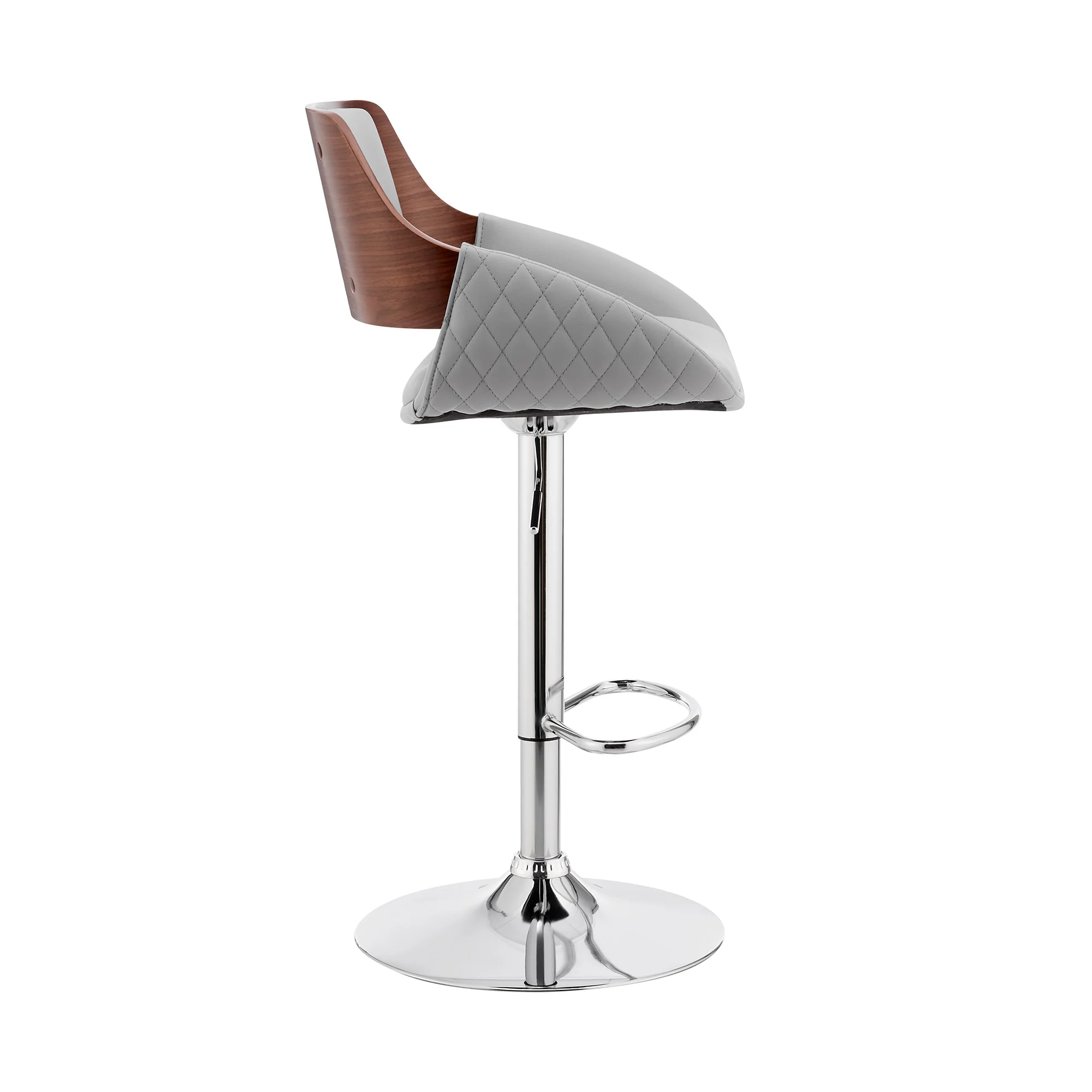 Grey Faux Leather Adjustable Chrome Swivel Bar Stool By Homeroots - Image 4