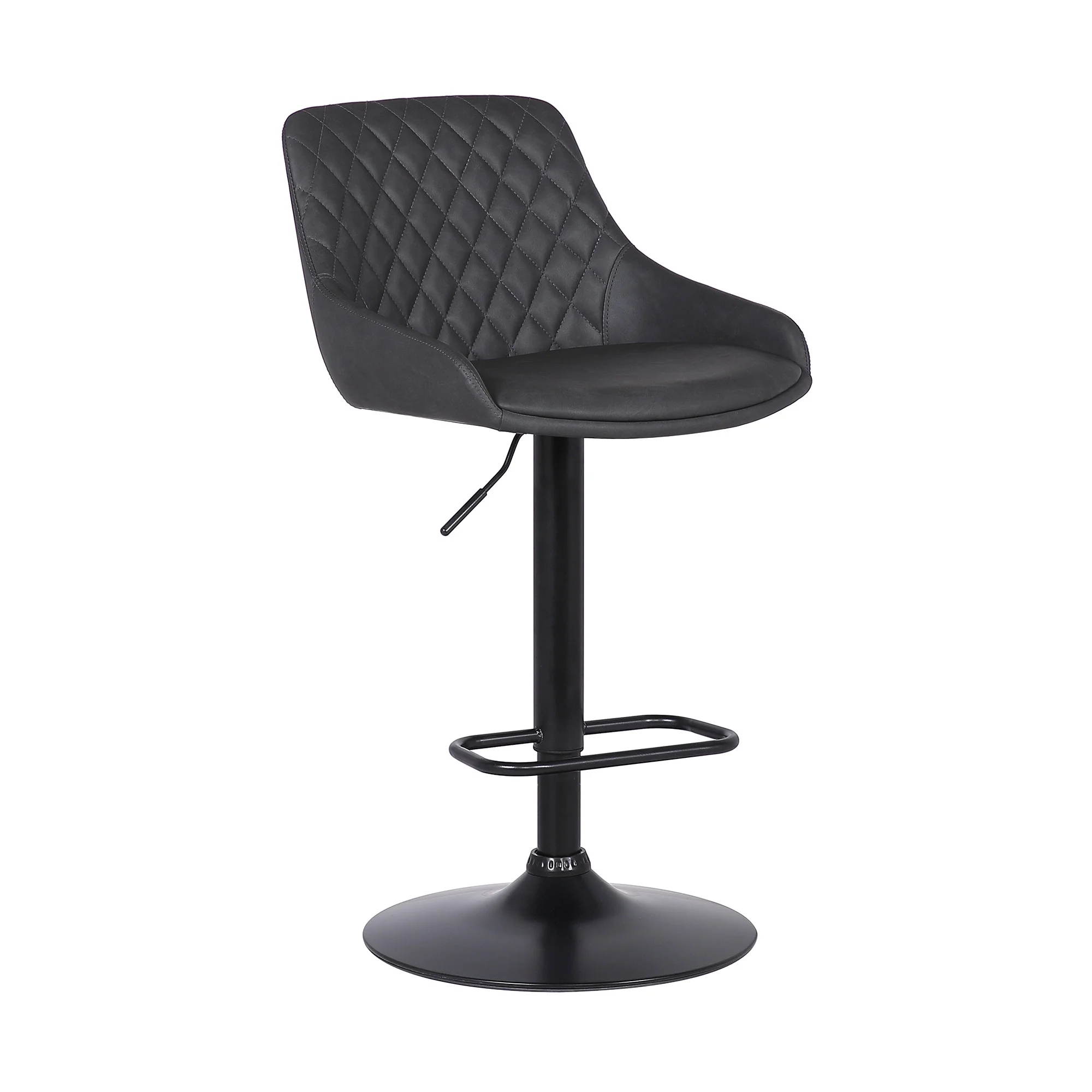 Grey Faux Leather and Black Metal Back Tufted Adjustable Bar Stool By Homeroots - Image 2