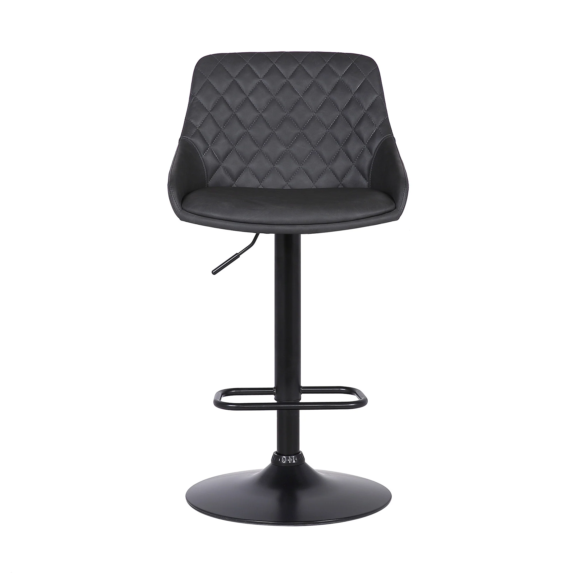 Grey Faux Leather and Black Metal Back Tufted Adjustable Bar Stool By Homeroots - Image 3